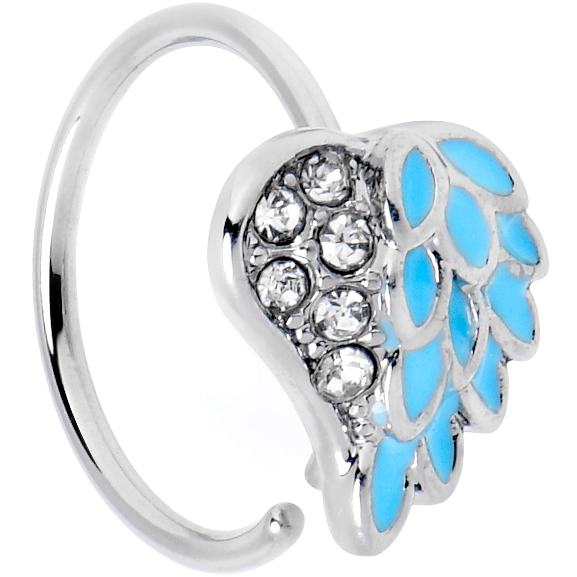 20 Gauge 5/16 Clear Gem Heavenly Heart Angel Wing Blue Nose Hoop