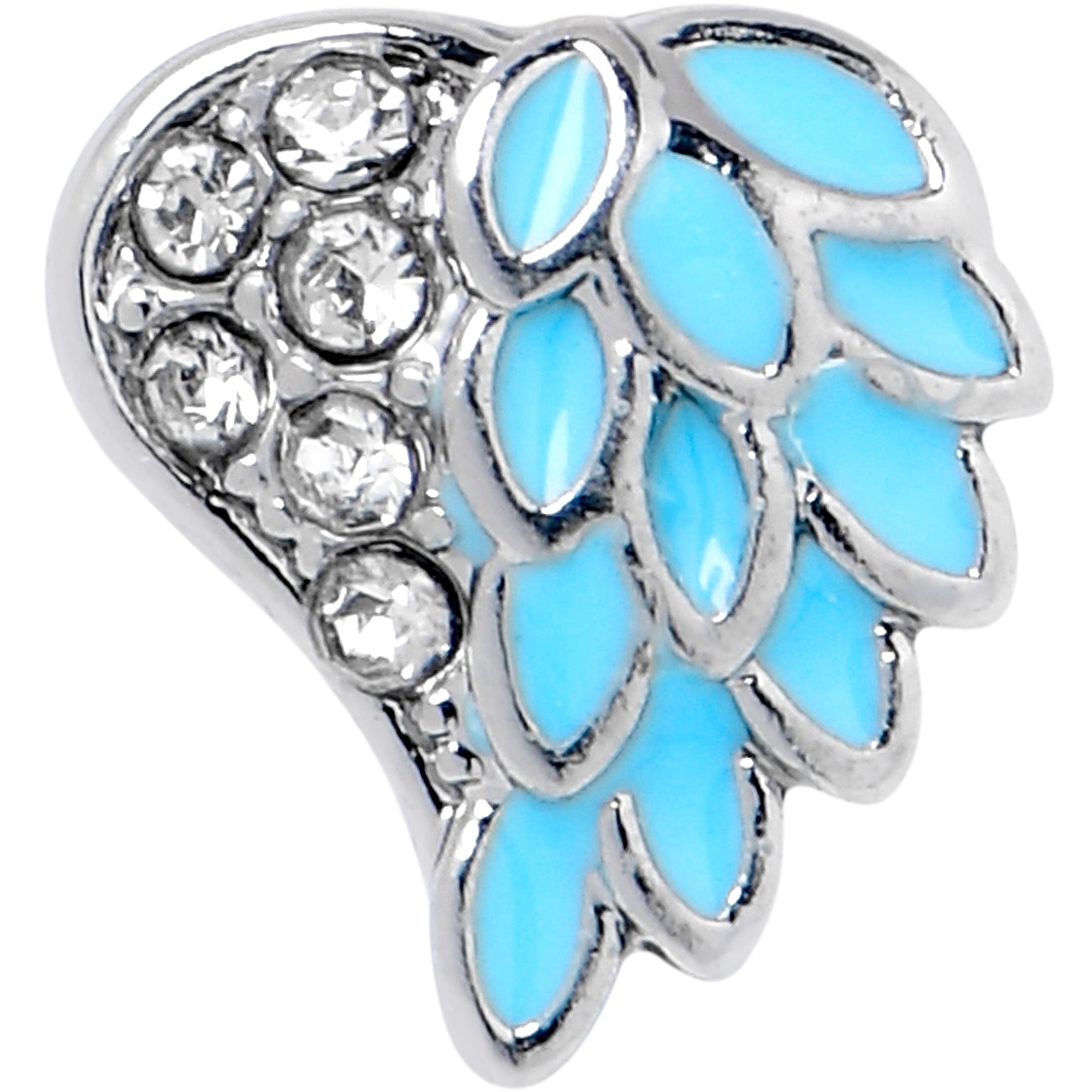 20 Gauge 5/16 Clear Gem Heavenly Heart Angel Wing Blue Nose Hoop