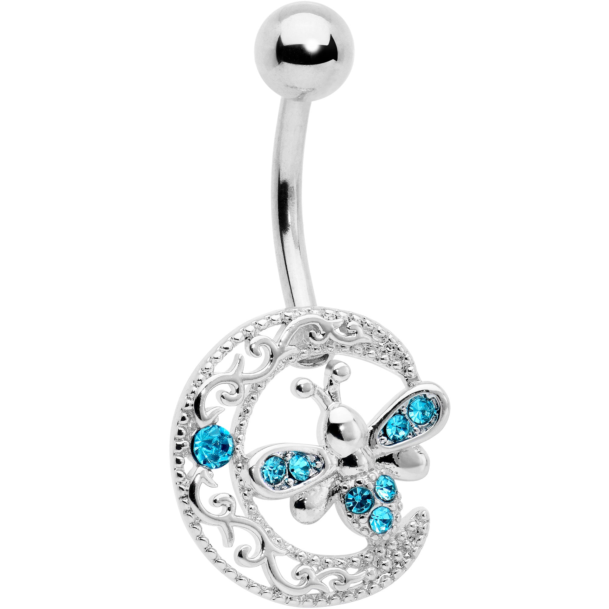 Blue Gem Lunar Dragonfly Dangle Belly Ring