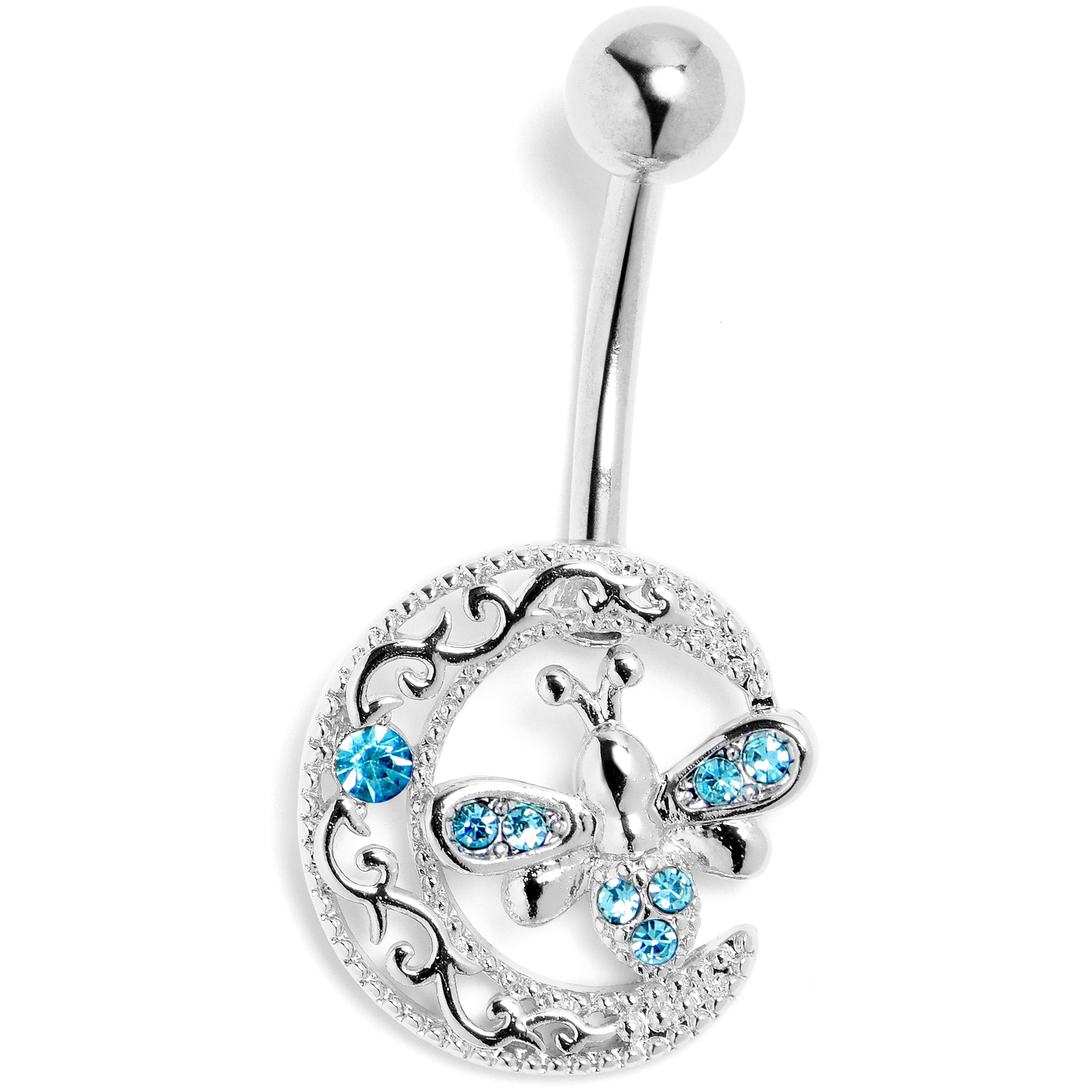 Blue Gem Lunar Dragonfly Dangle Belly Ring