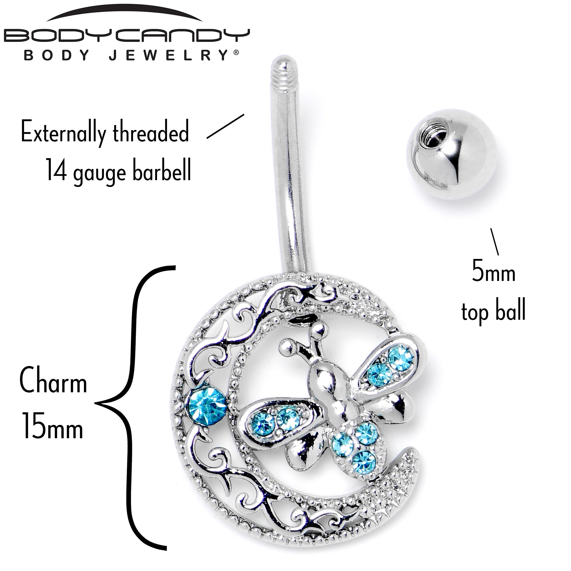 Blue Gem Lunar Dragonfly Dangle Belly Ring