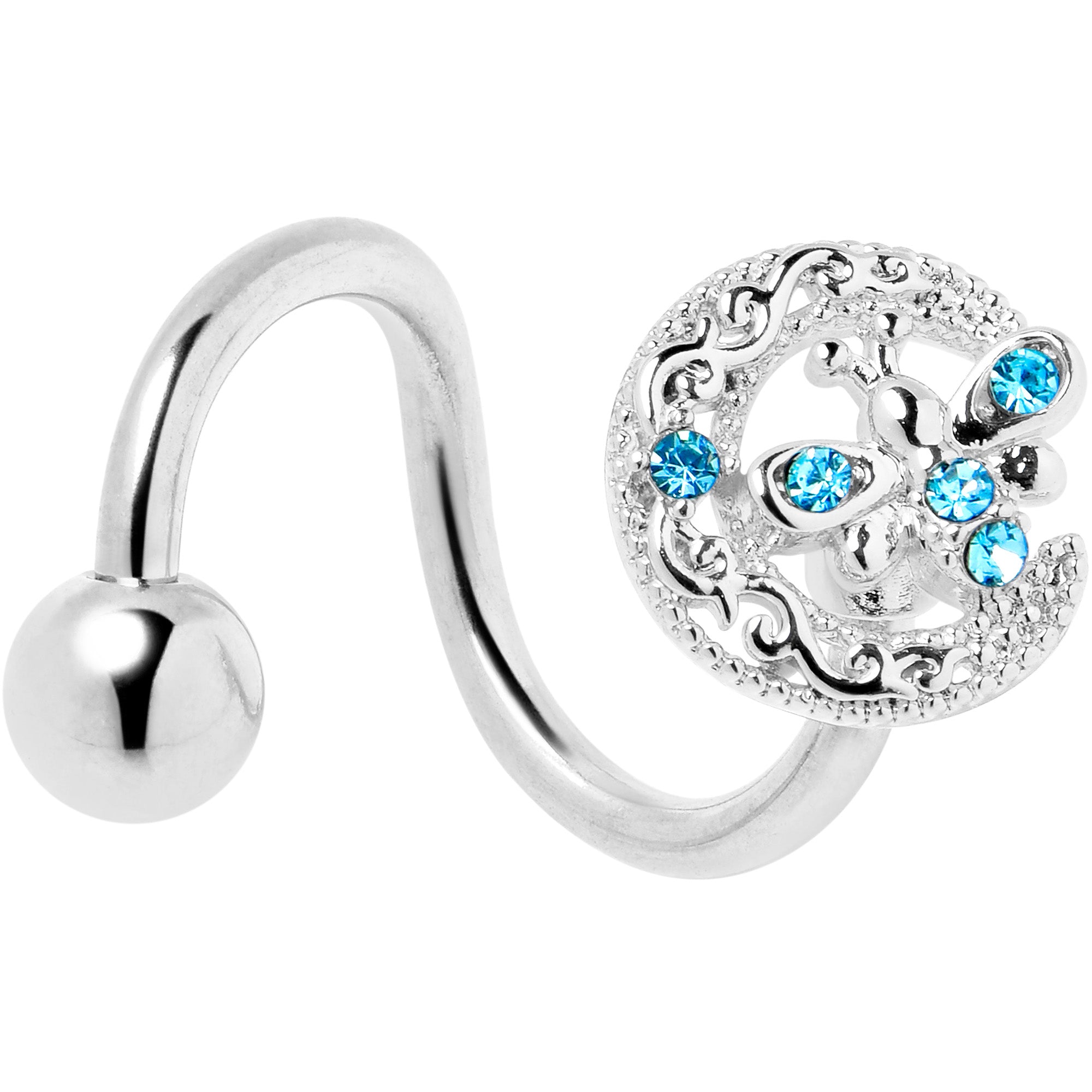 Blue Gem Lunar Dragonfly Spiral Twister Belly Ring