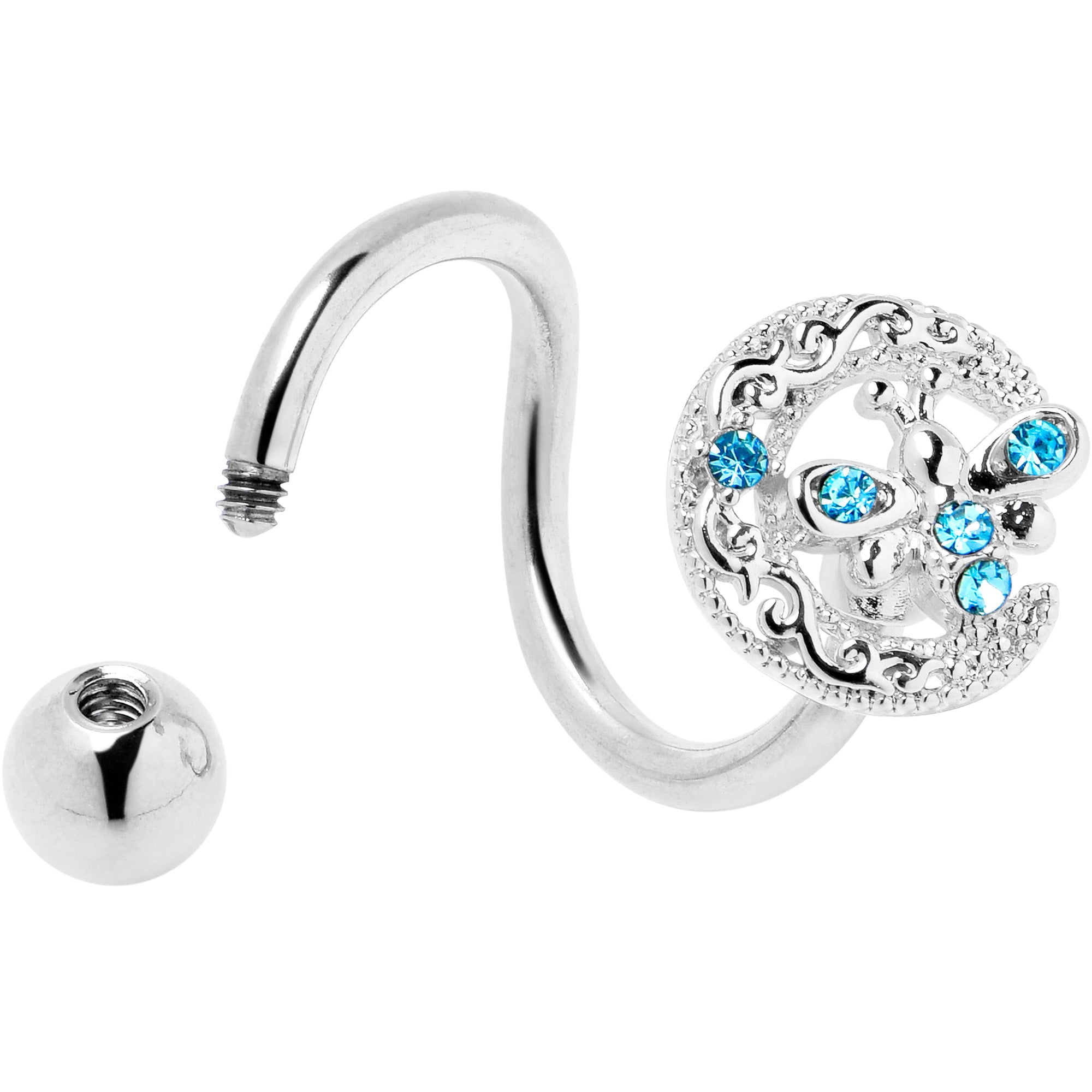 Blue Gem Lunar Dragonfly Spiral Twister Belly Ring