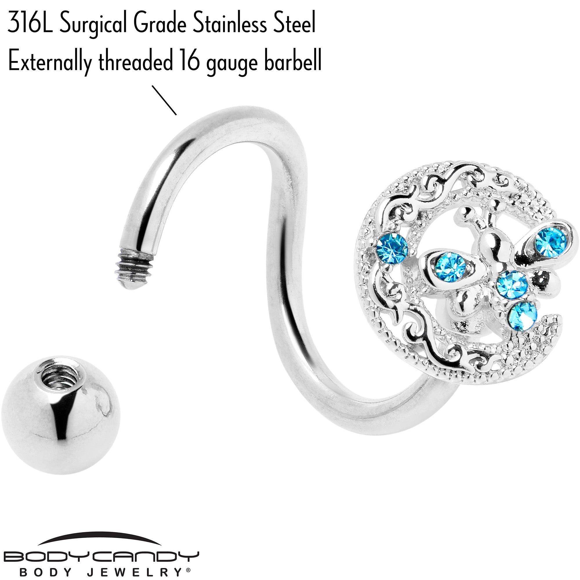 Blue Gem Lunar Dragonfly Spiral Twister Belly Ring