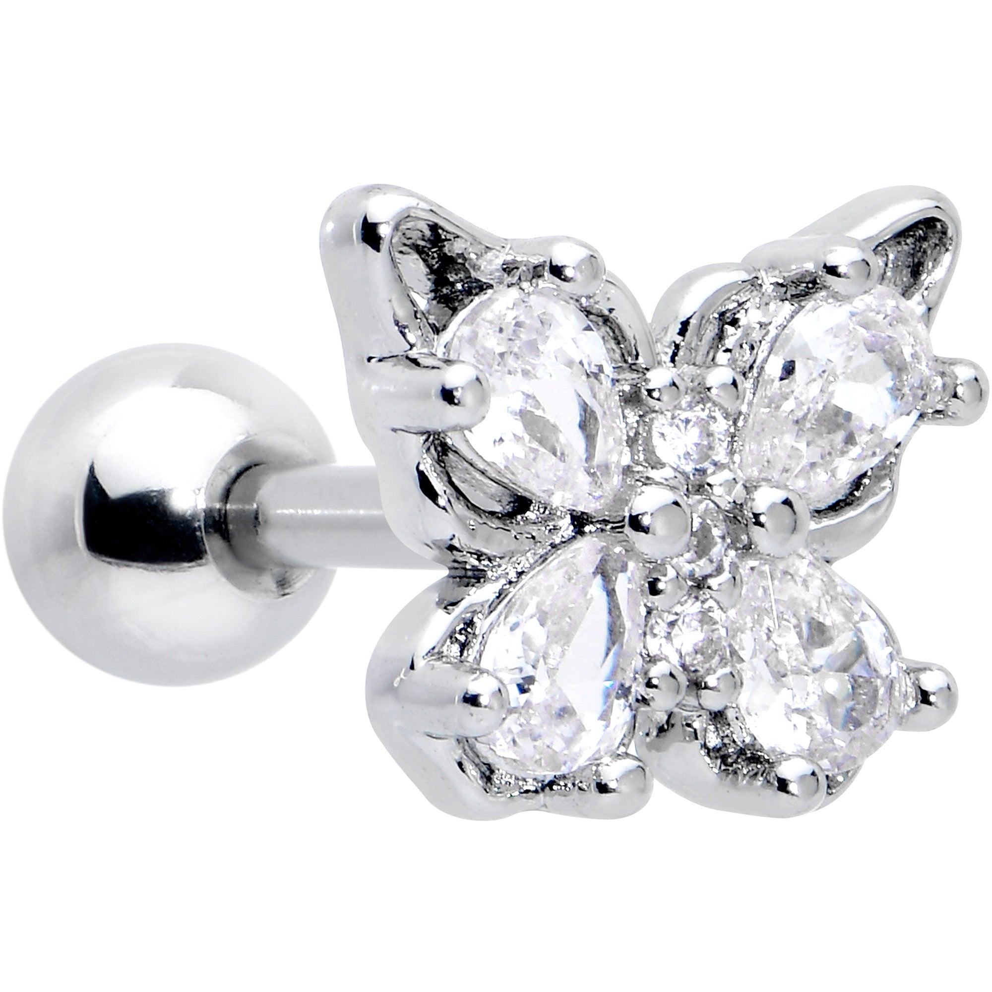 16 Gauge 1/4 Clear Gem Baroque Beauty Butterfly Cartilage Tragus Earring