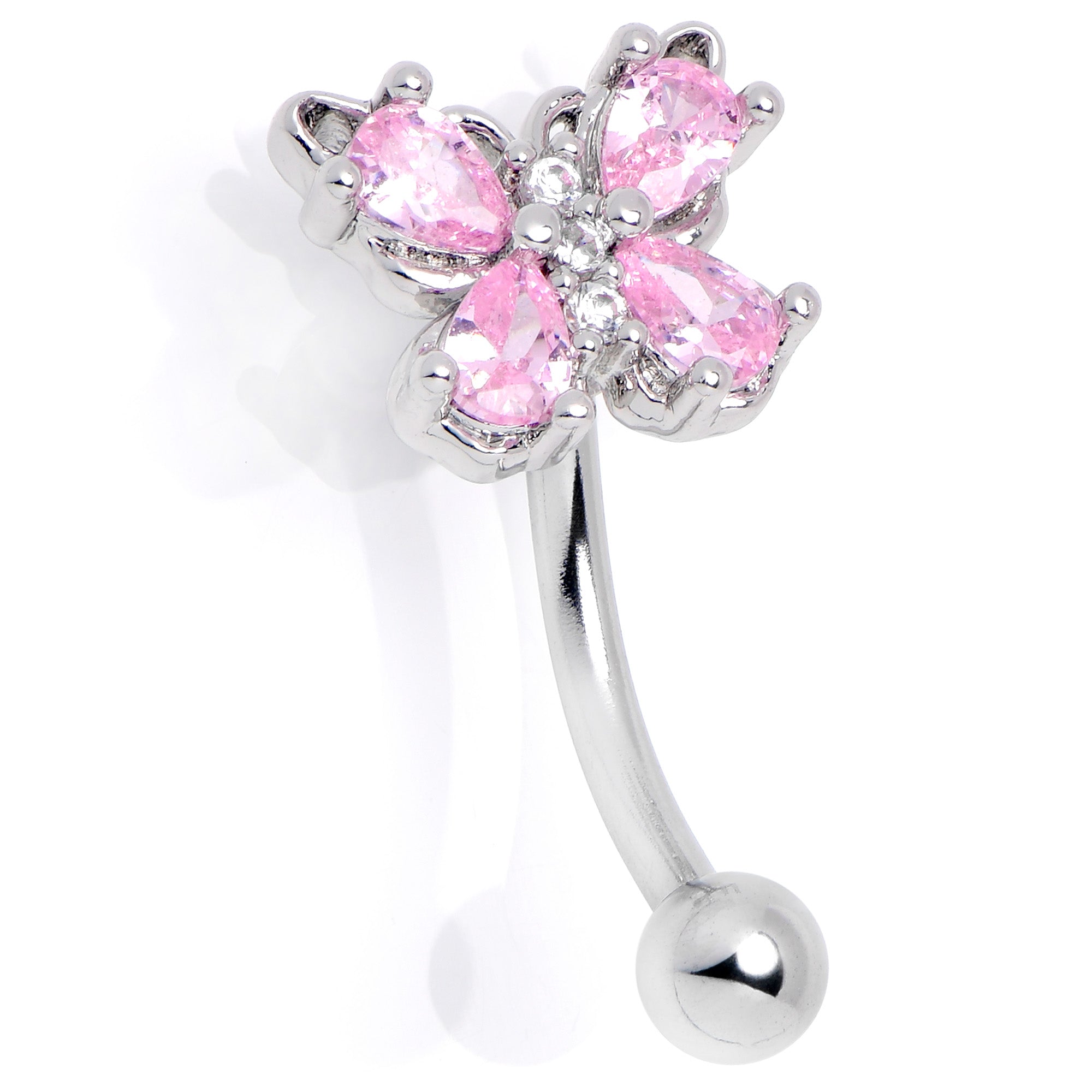 16 Gauge 5/16 Pink Gem Baroque Beauty Butterfly Curved Eyebrow Ring