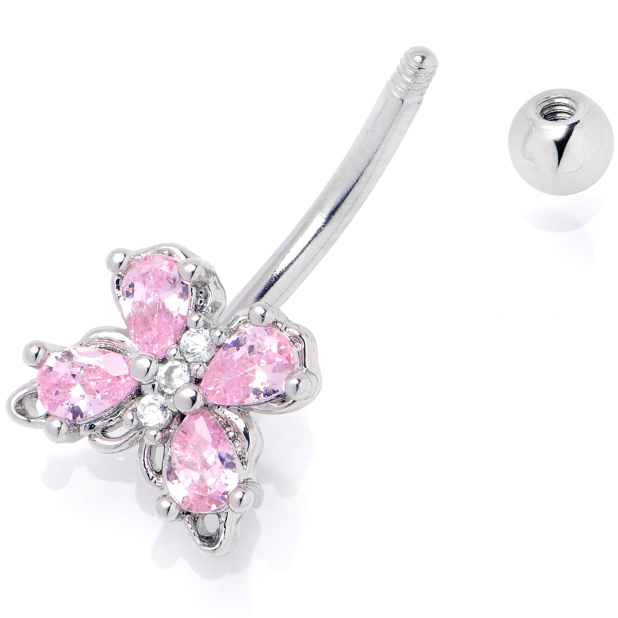 16 Gauge 5/16 Pink Gem Baroque Beauty Butterfly Curved Eyebrow Ring