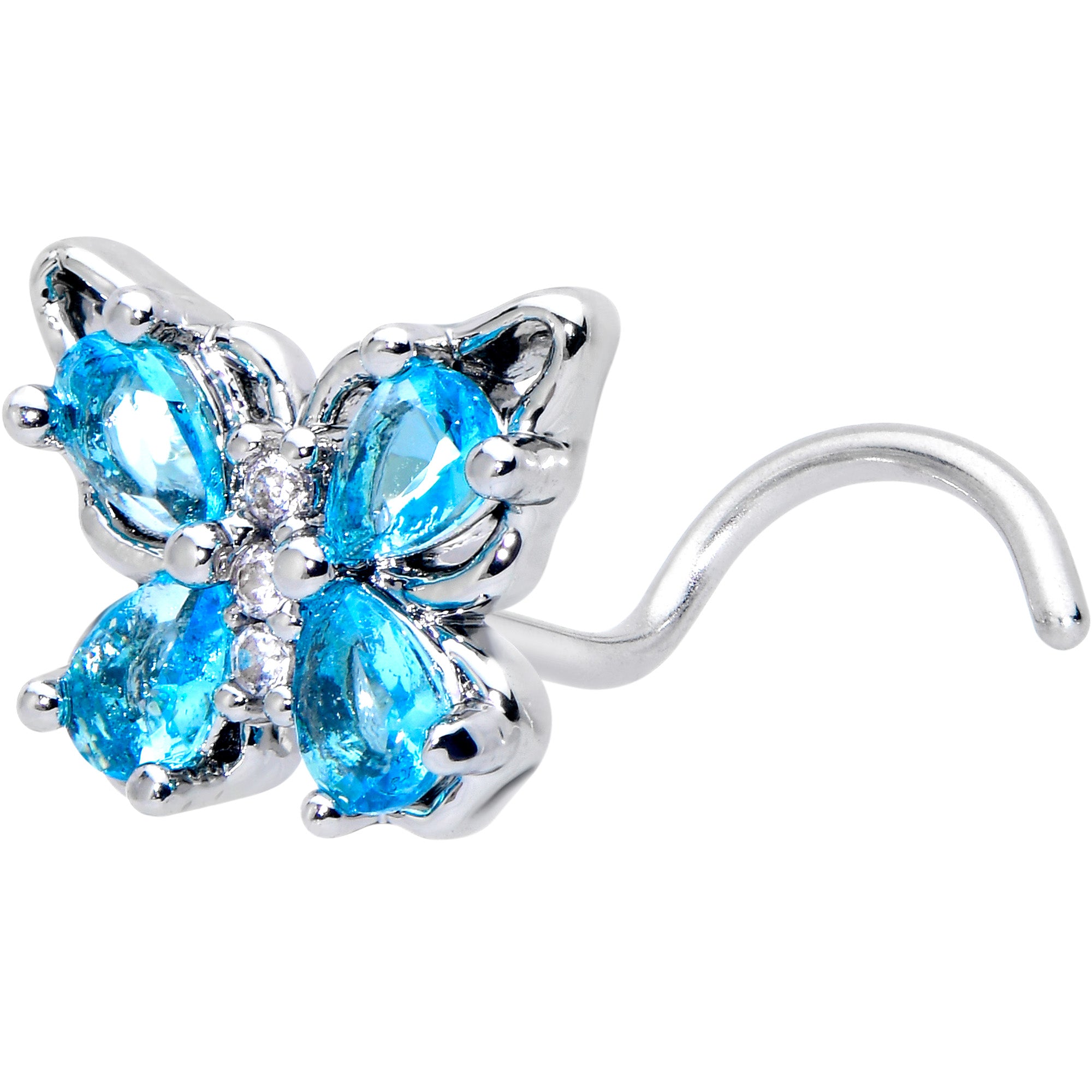 20 Gauge 7mm Blue Gem Baroque Beauty Butterfly Left Side Nose Screw