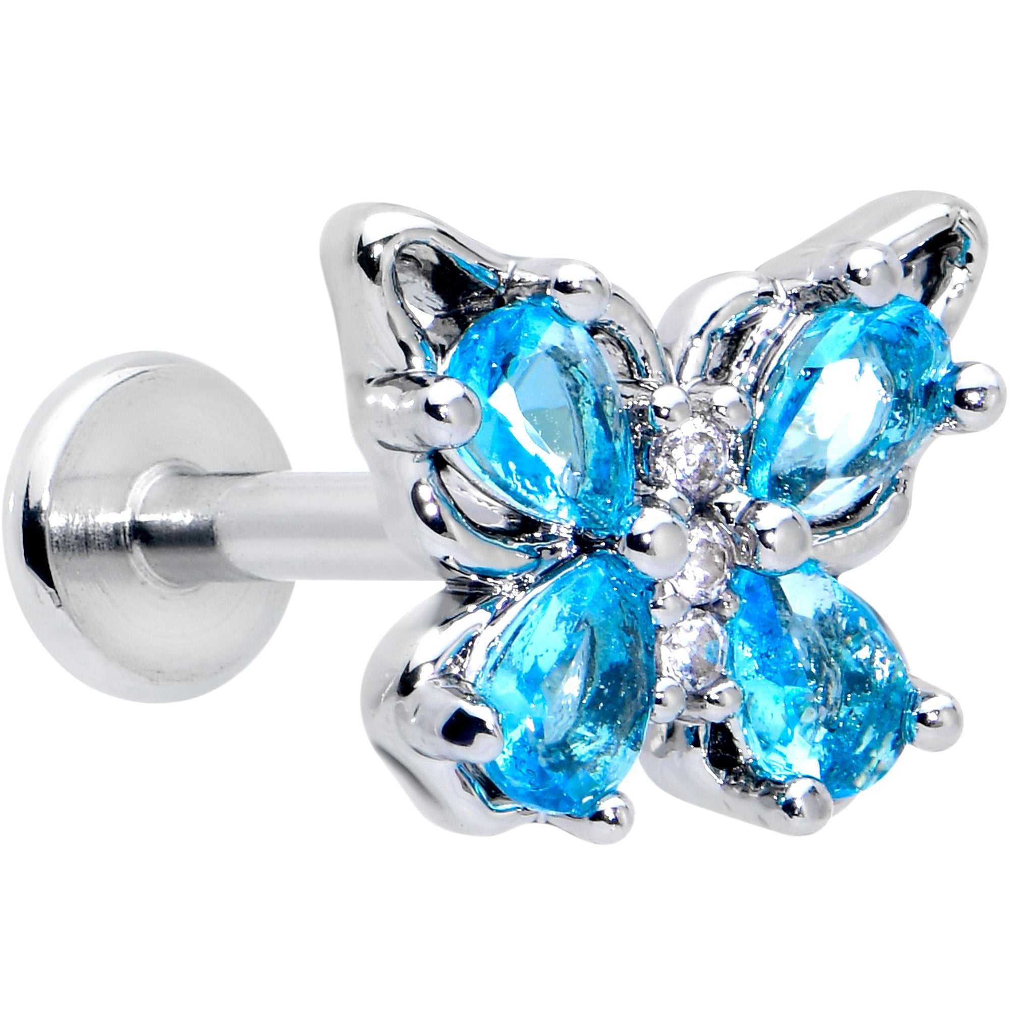 16 Gauge 5/16 Blue Gem Baroque Butterfly Internally Threaded Labret