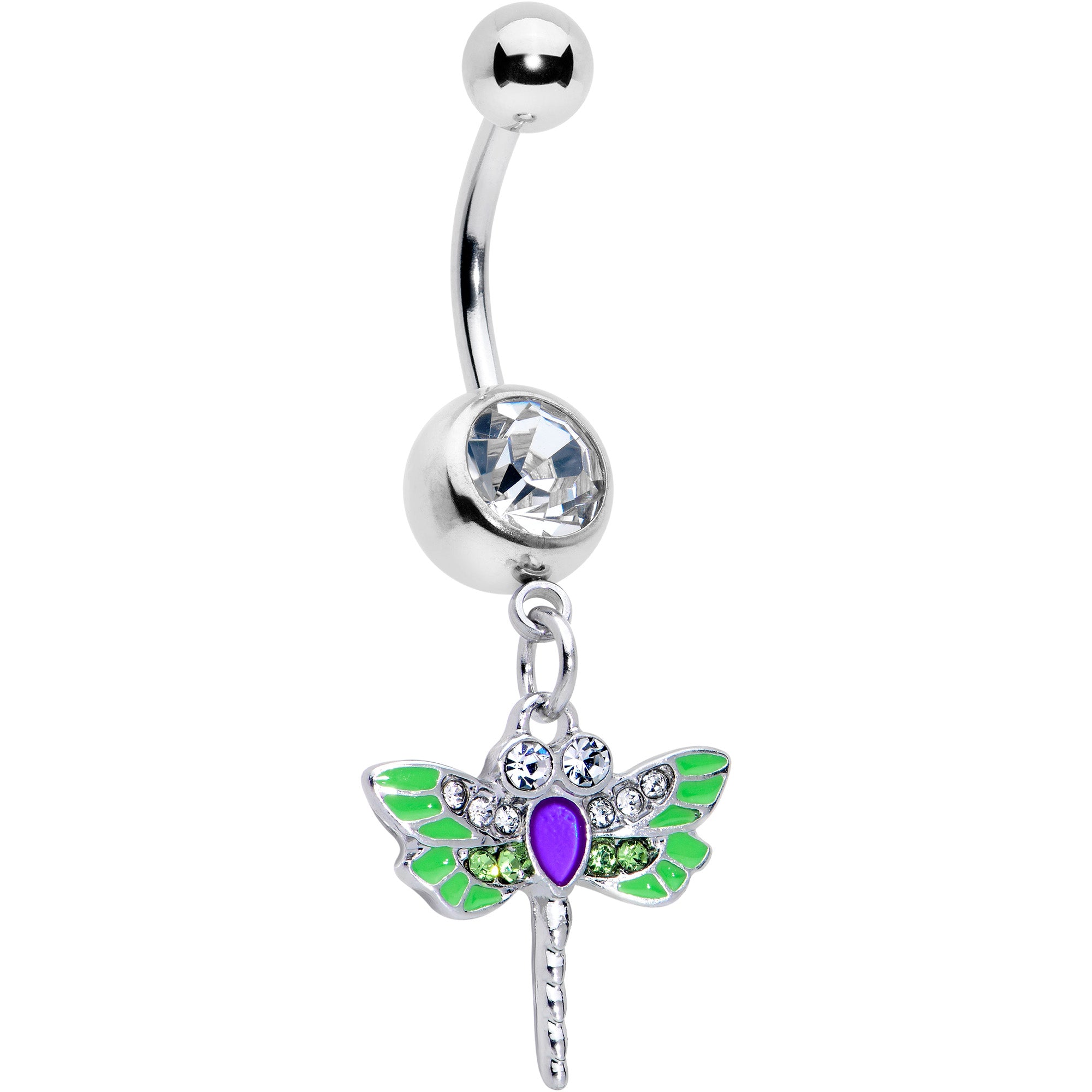 Green Clear Gem Bright Dragonfly Blue Dangle Belly Ring