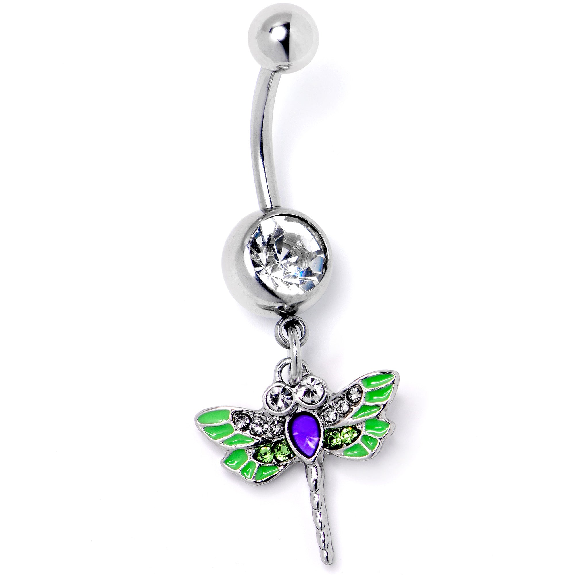 Green Clear Gem Bright Dragonfly Blue Dangle Belly Ring