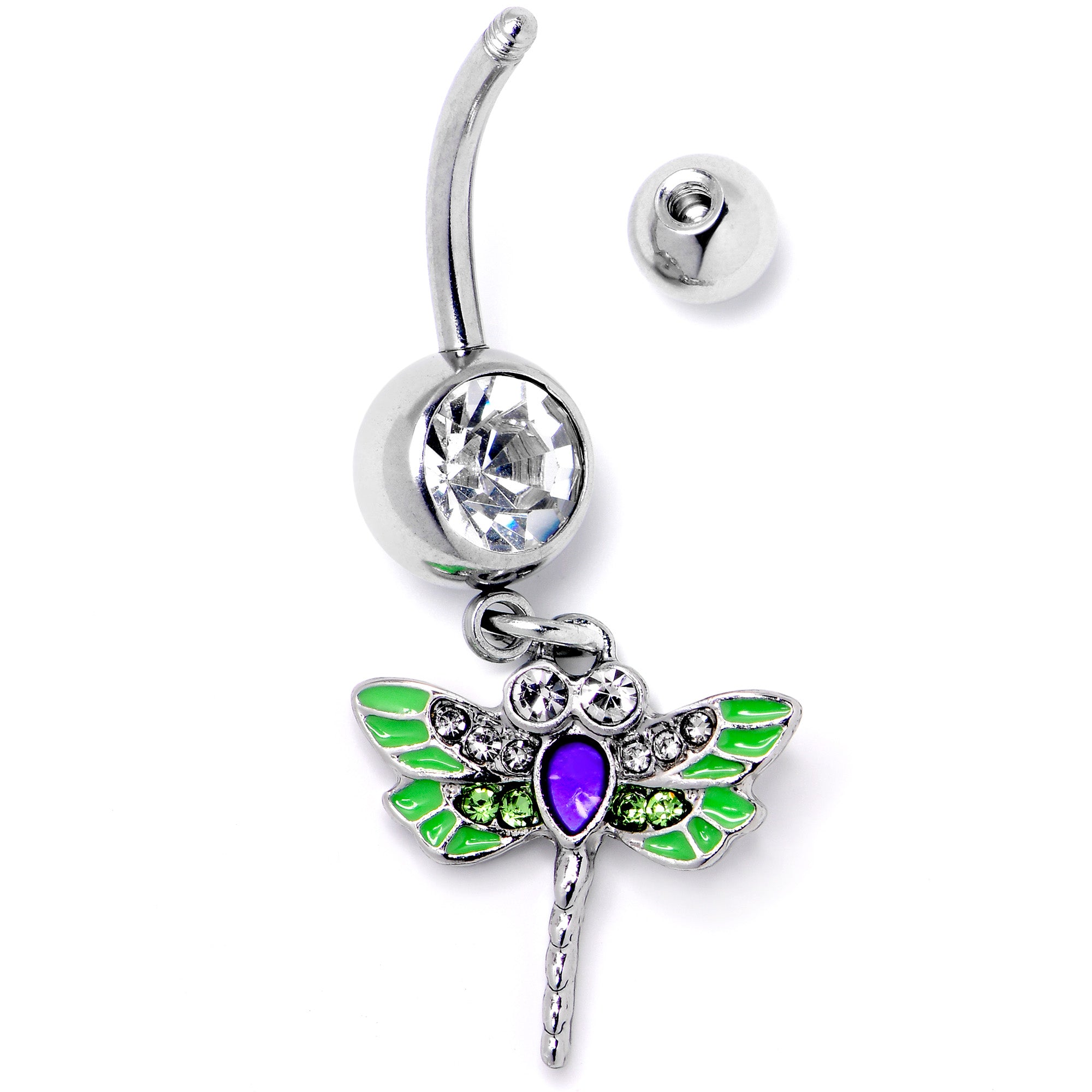 Green Clear Gem Bright Dragonfly Blue Dangle Belly Ring