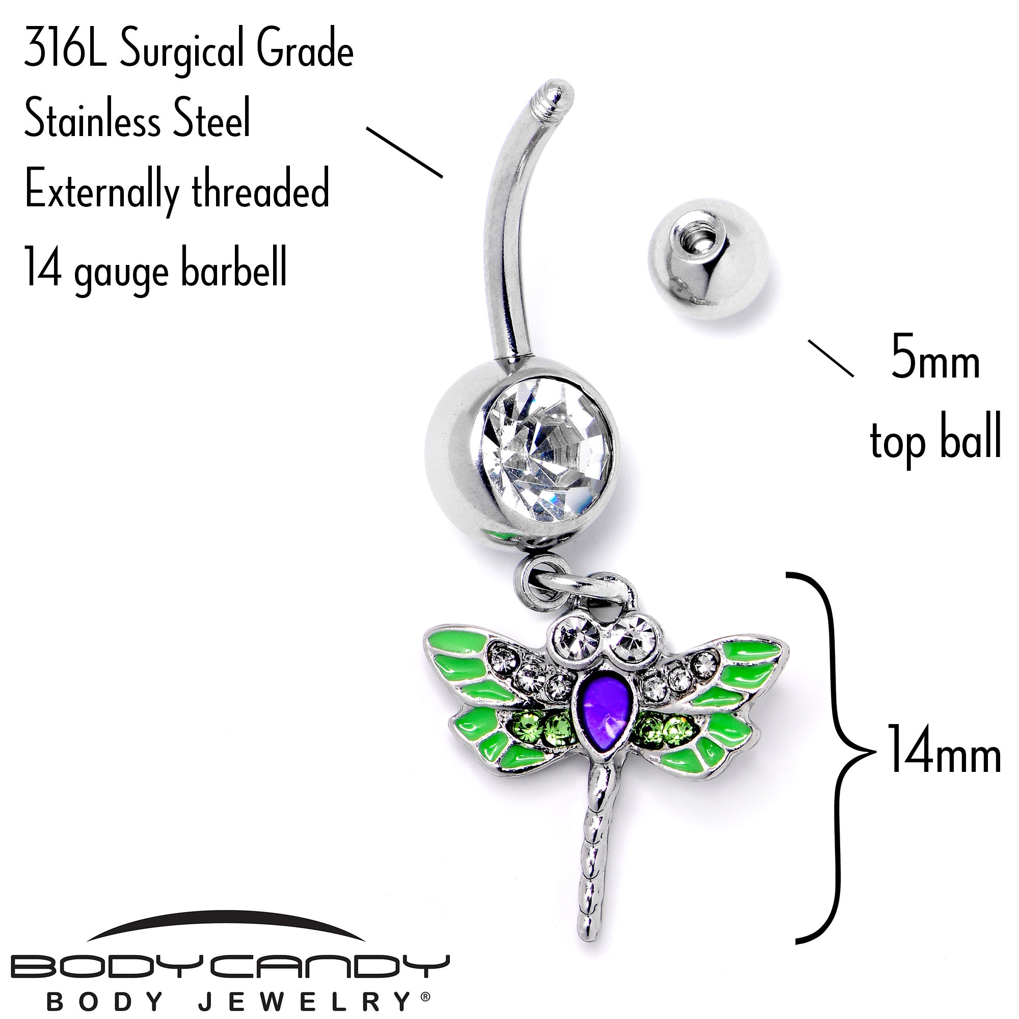 Green Clear Gem Bright Dragonfly Blue Dangle Belly Ring