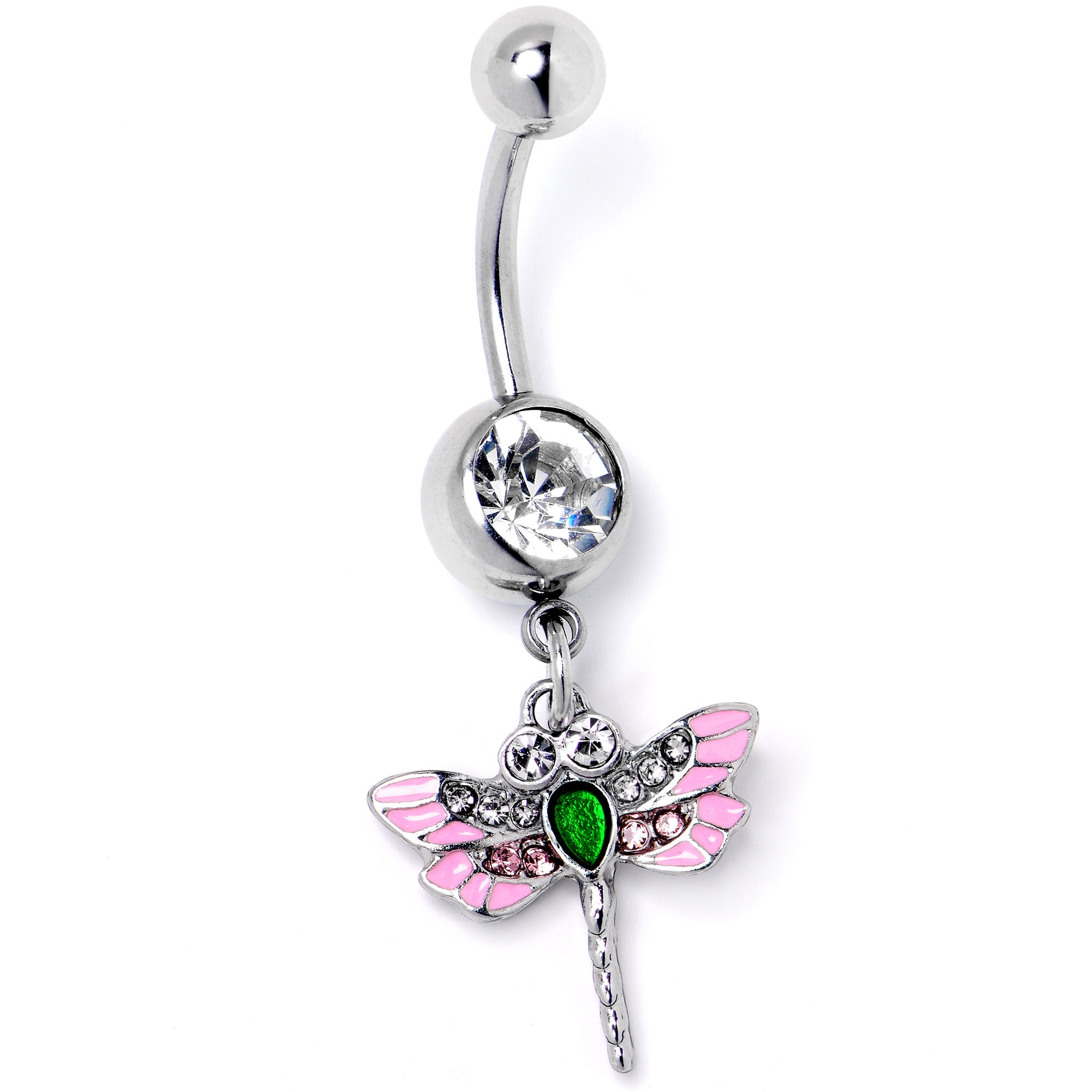 Pink Clear Gem Bright Dragonfly Pink Dangle Belly Ring