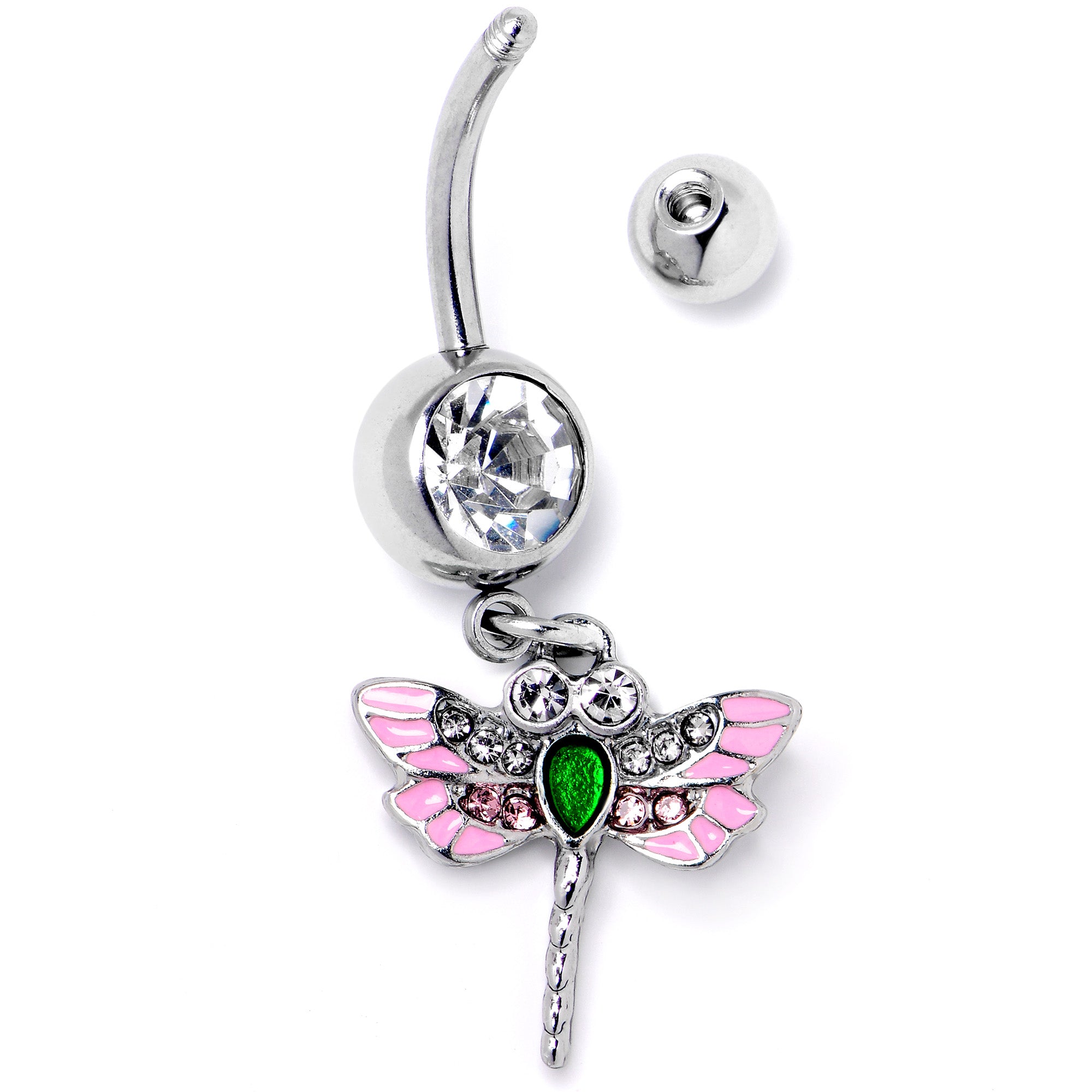 Pink Clear Gem Bright Dragonfly Pink Dangle Belly Ring