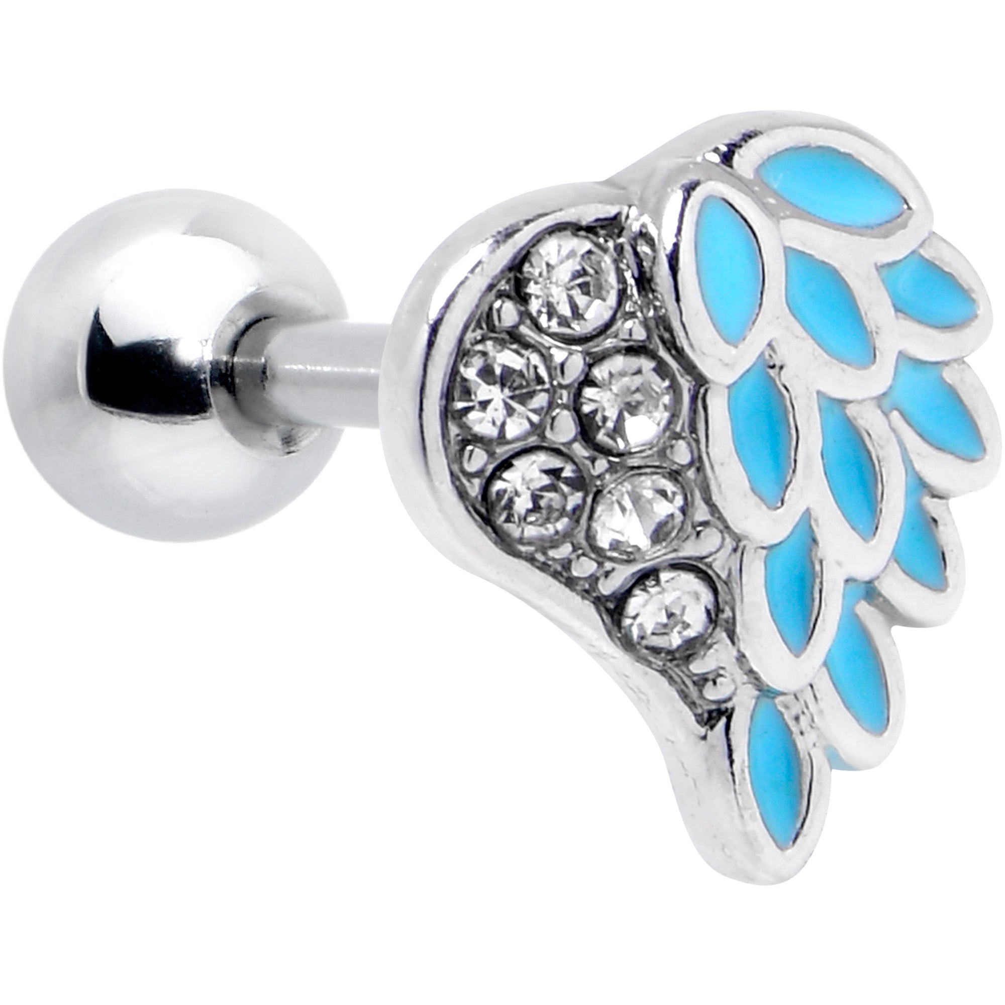 16 Gauge 1/4 Clear Gem Heavenly Heart Angel Wing Blue Cartilage Earring