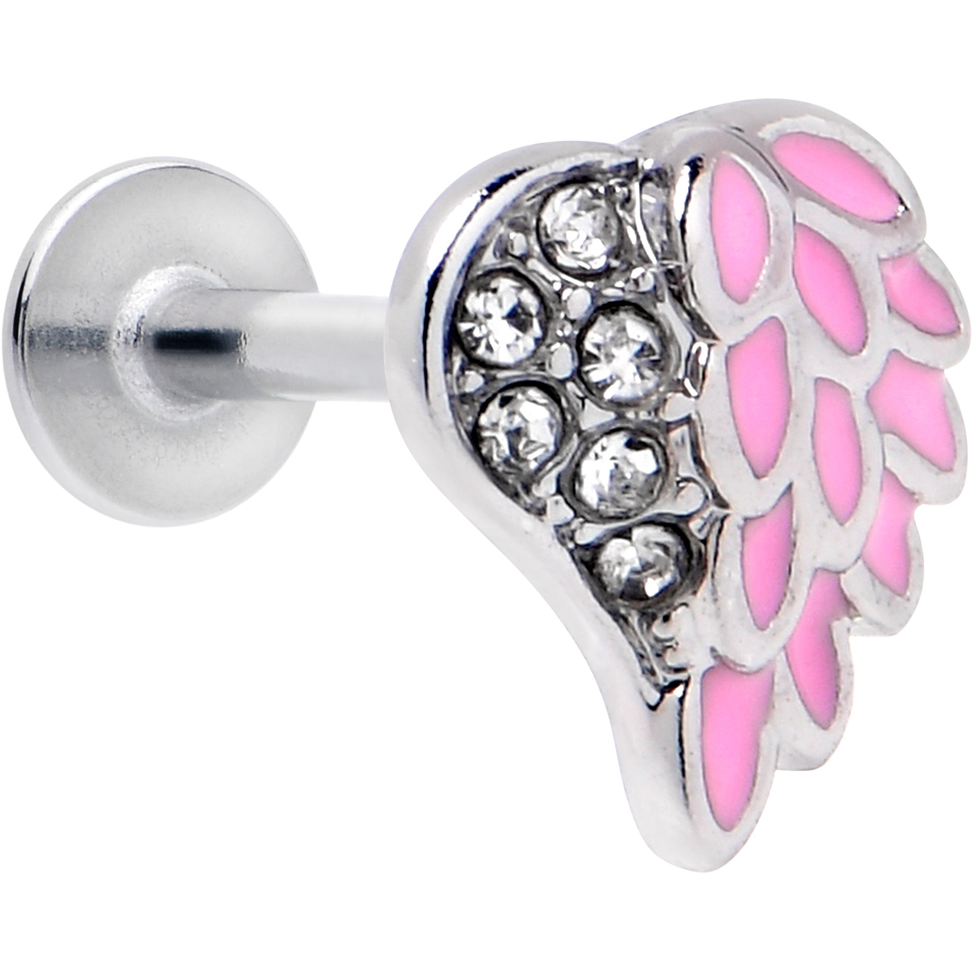 16 Gauge 5/16 Clear Gem Heavenly Heart Angel Wing Pink Labret Tragus