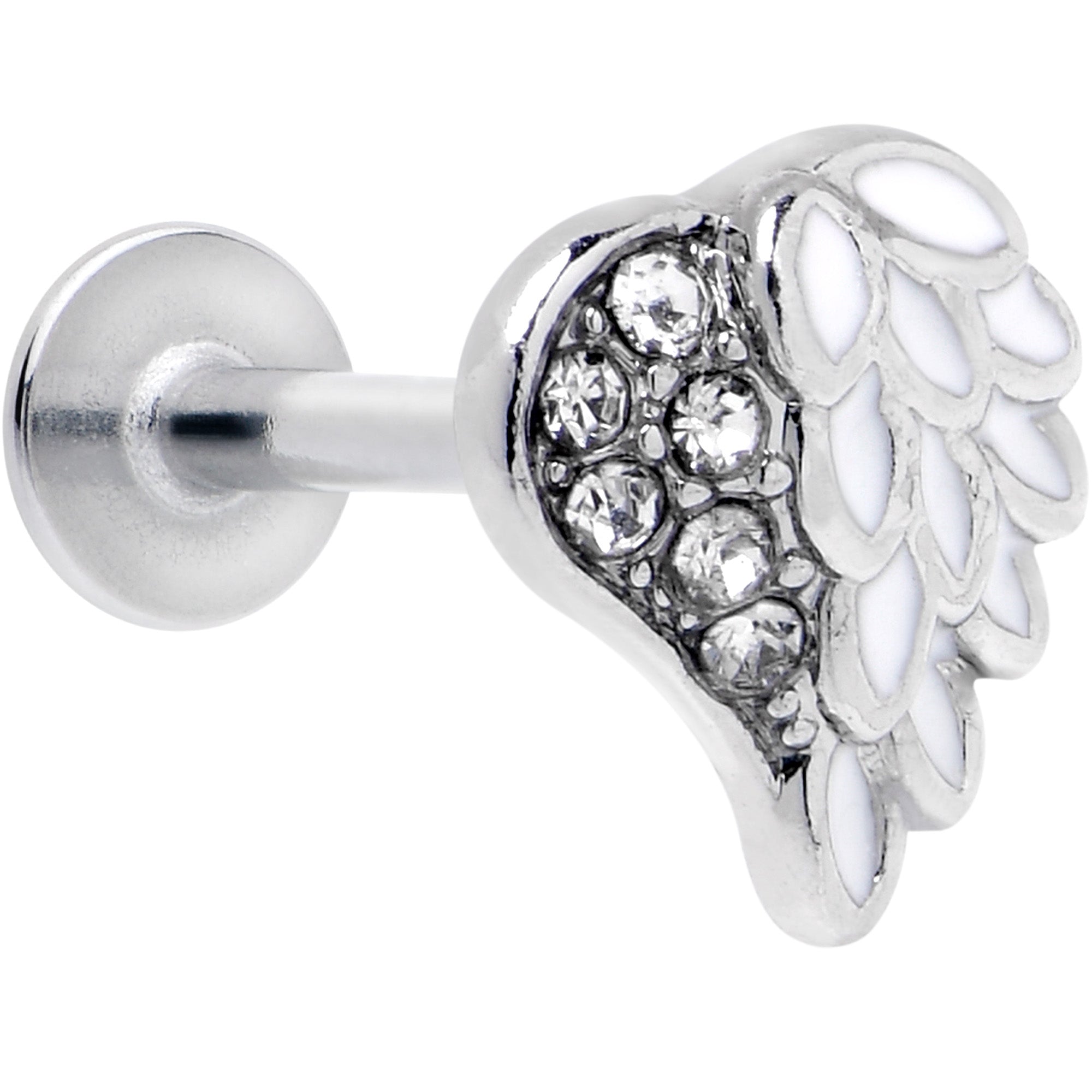 16 Gauge 5/16 Clear Gem Heavenly Heart Angel Wing White Labret Tragus