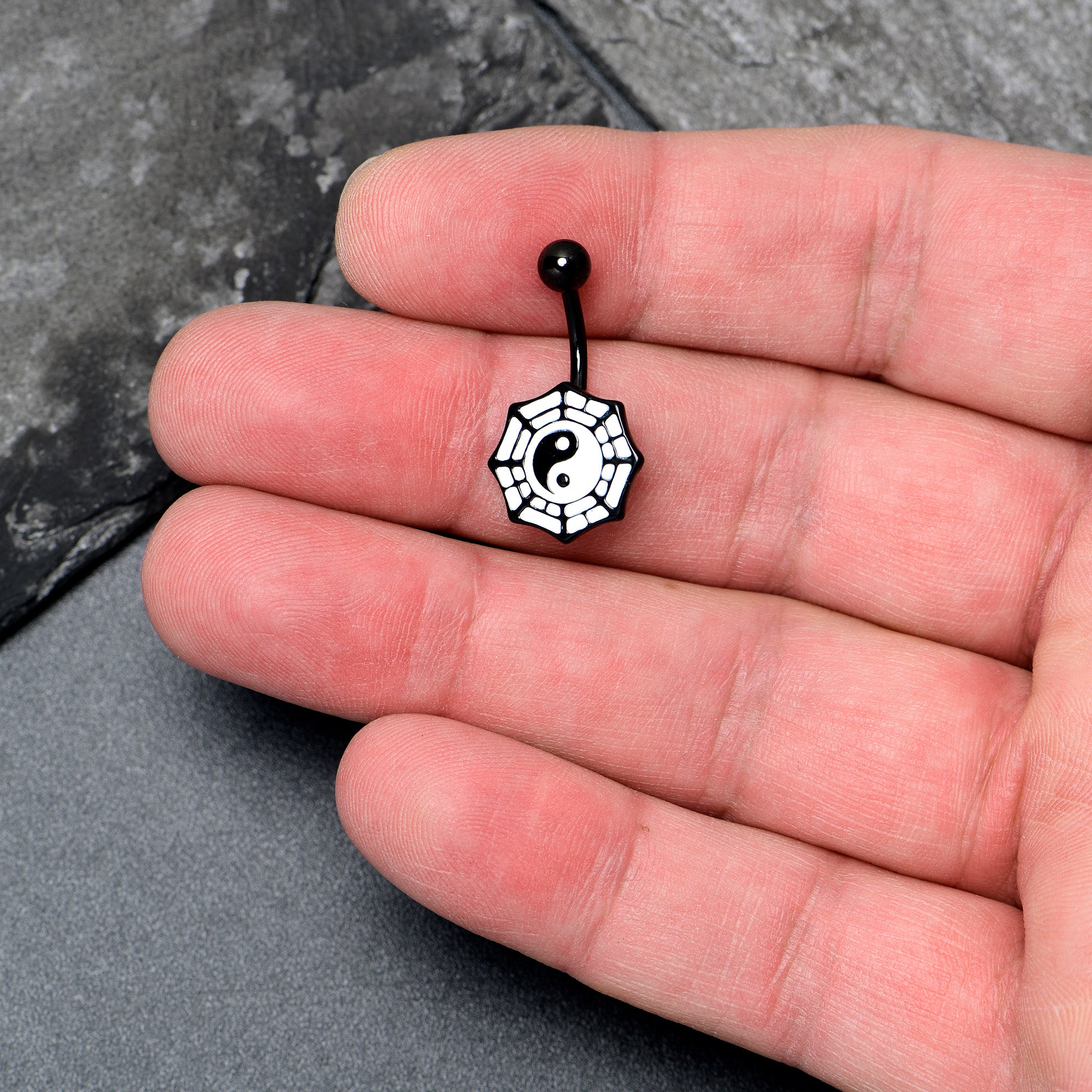 Spider Web Black and White Yin Yang Belly Ring