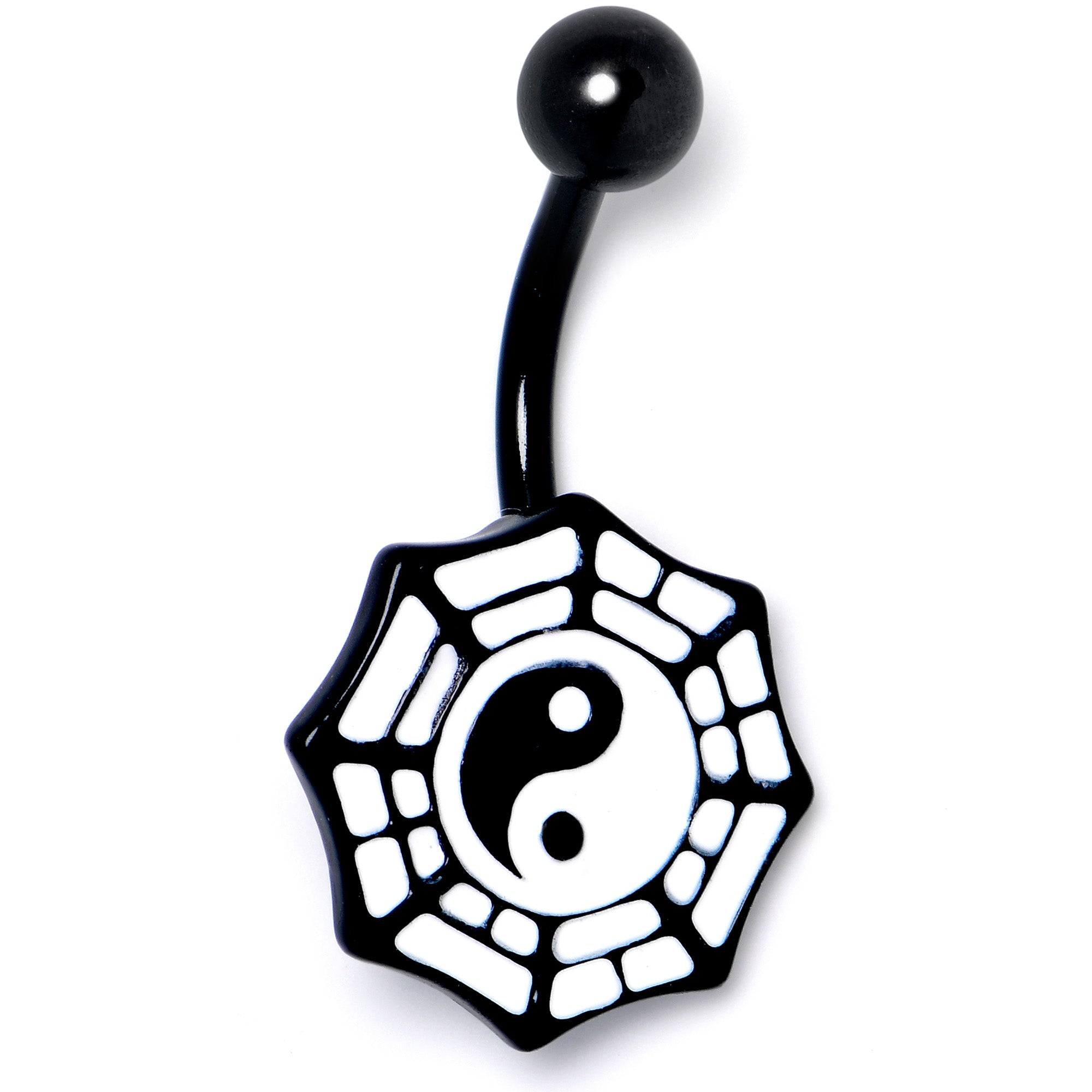 Spider Web Black and White Yin Yang Belly Ring