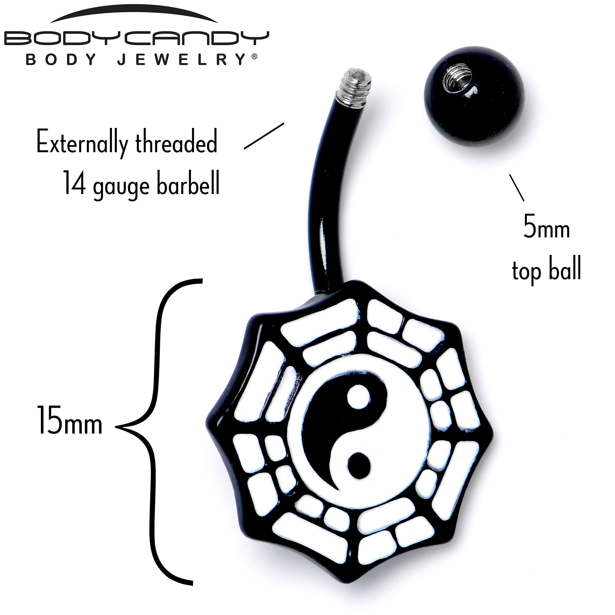 Spider Web Black and White Yin Yang Belly Ring