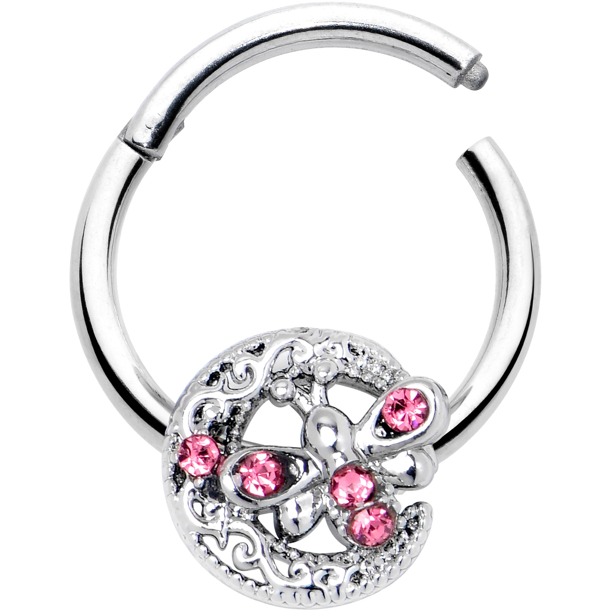 16 Gauge 3/8 Pink Gem Lunar Dragonfly Hinged Segment Ring