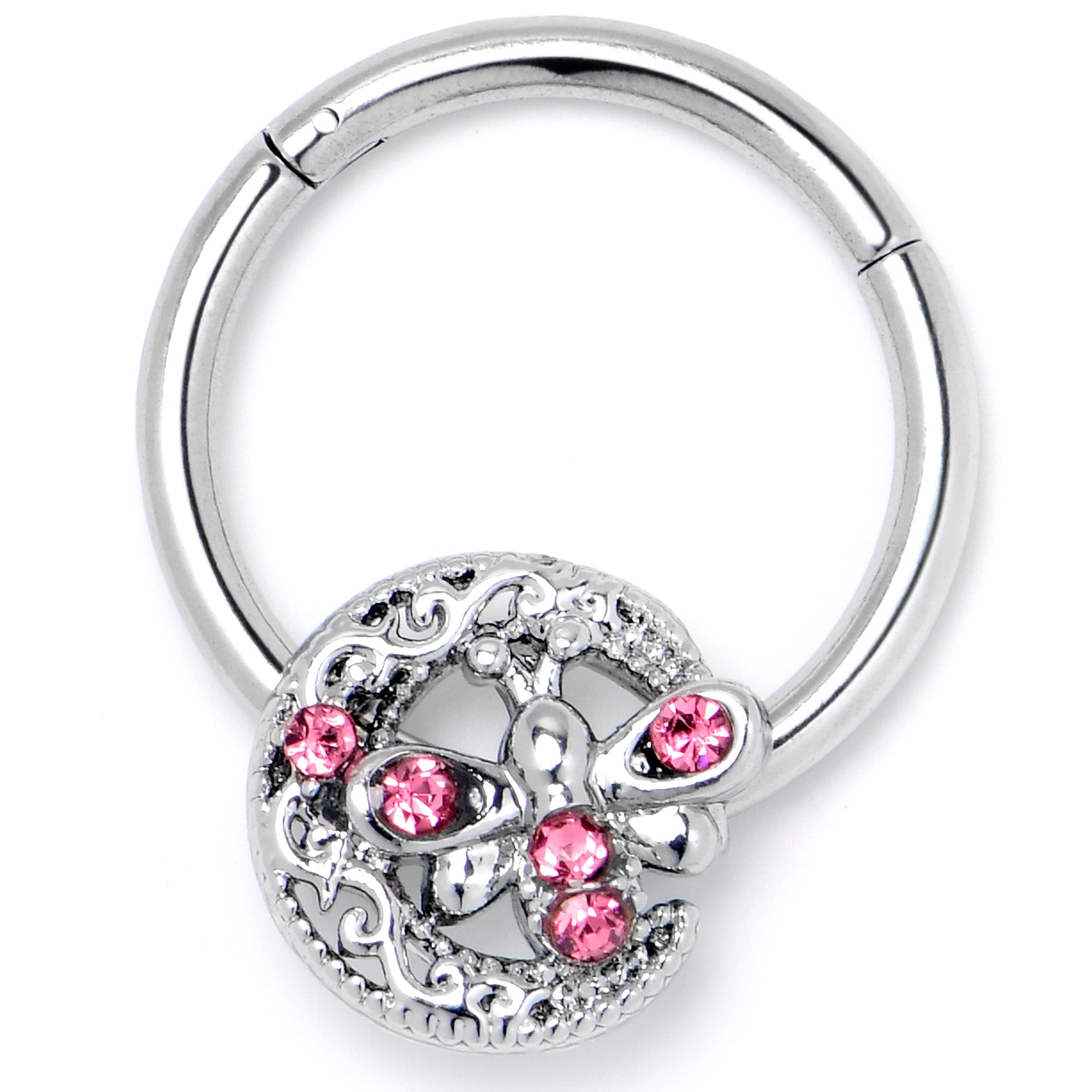 16 Gauge 3/8 Pink Gem Lunar Dragonfly Hinged Segment Ring