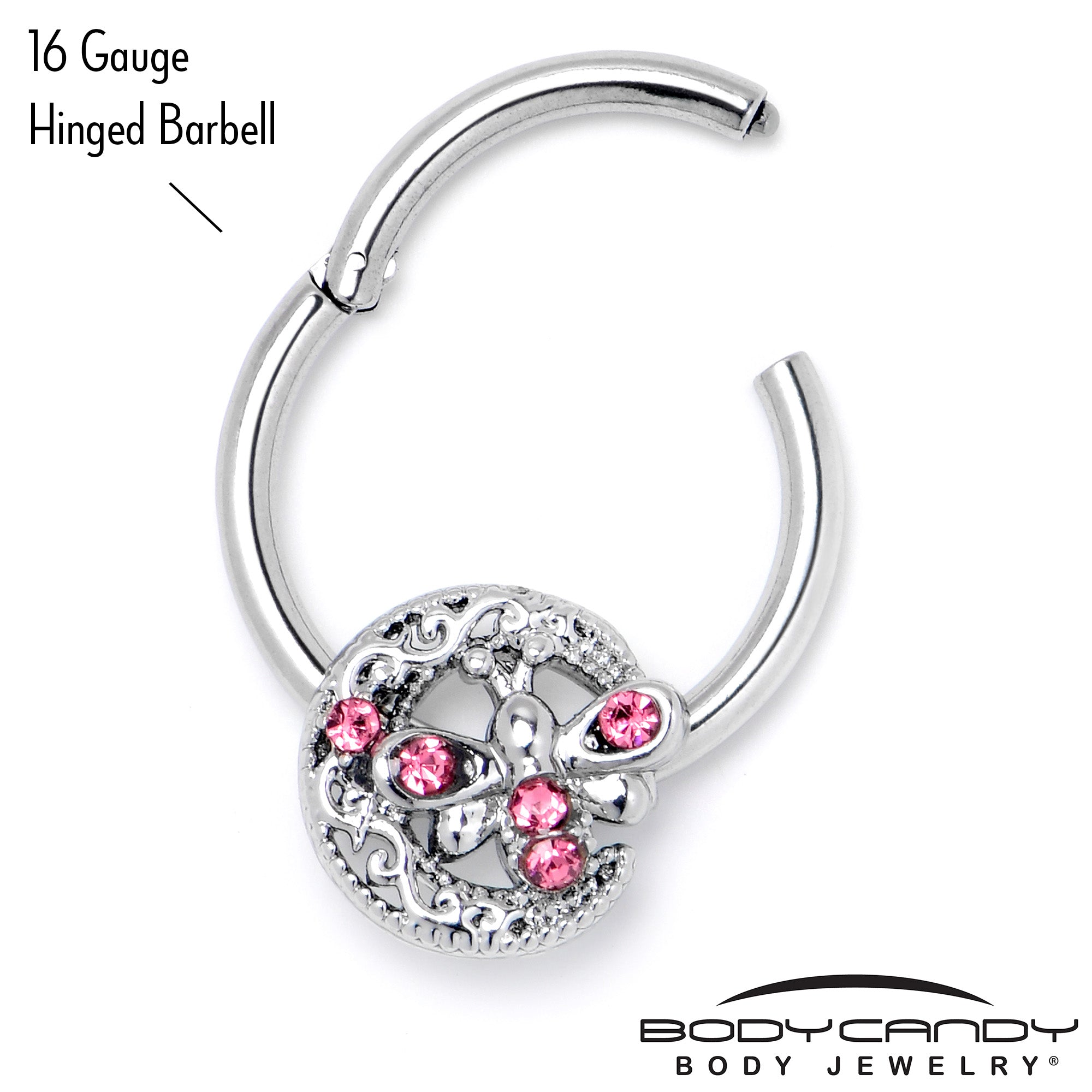 16 Gauge 3/8 Pink Gem Lunar Dragonfly Hinged Segment Ring