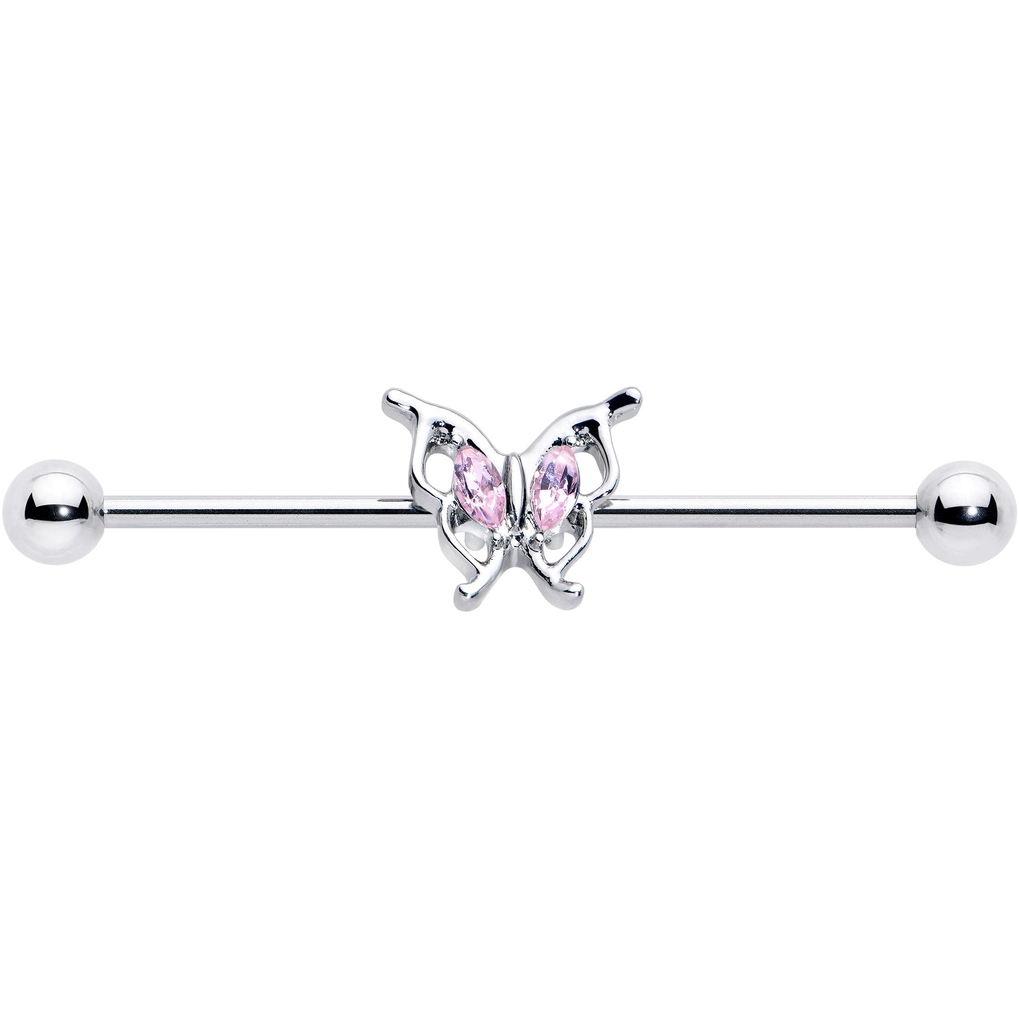 14 Gauge Pink Gem Fancy Fab Butterfly Industrial Barbell 38mm