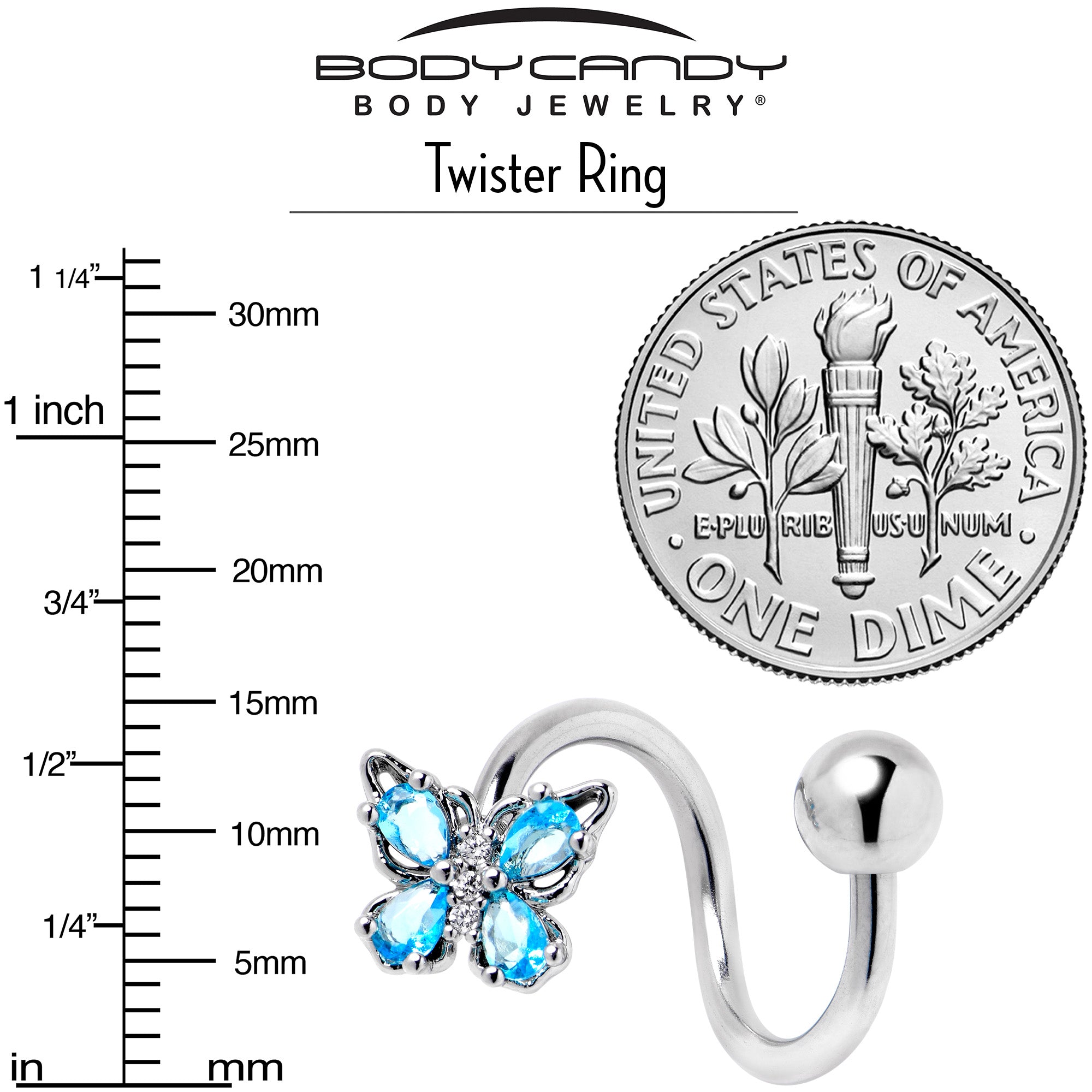 Blue Gem Baroque Beauty Butterfly Spiral Twister Belly Ring