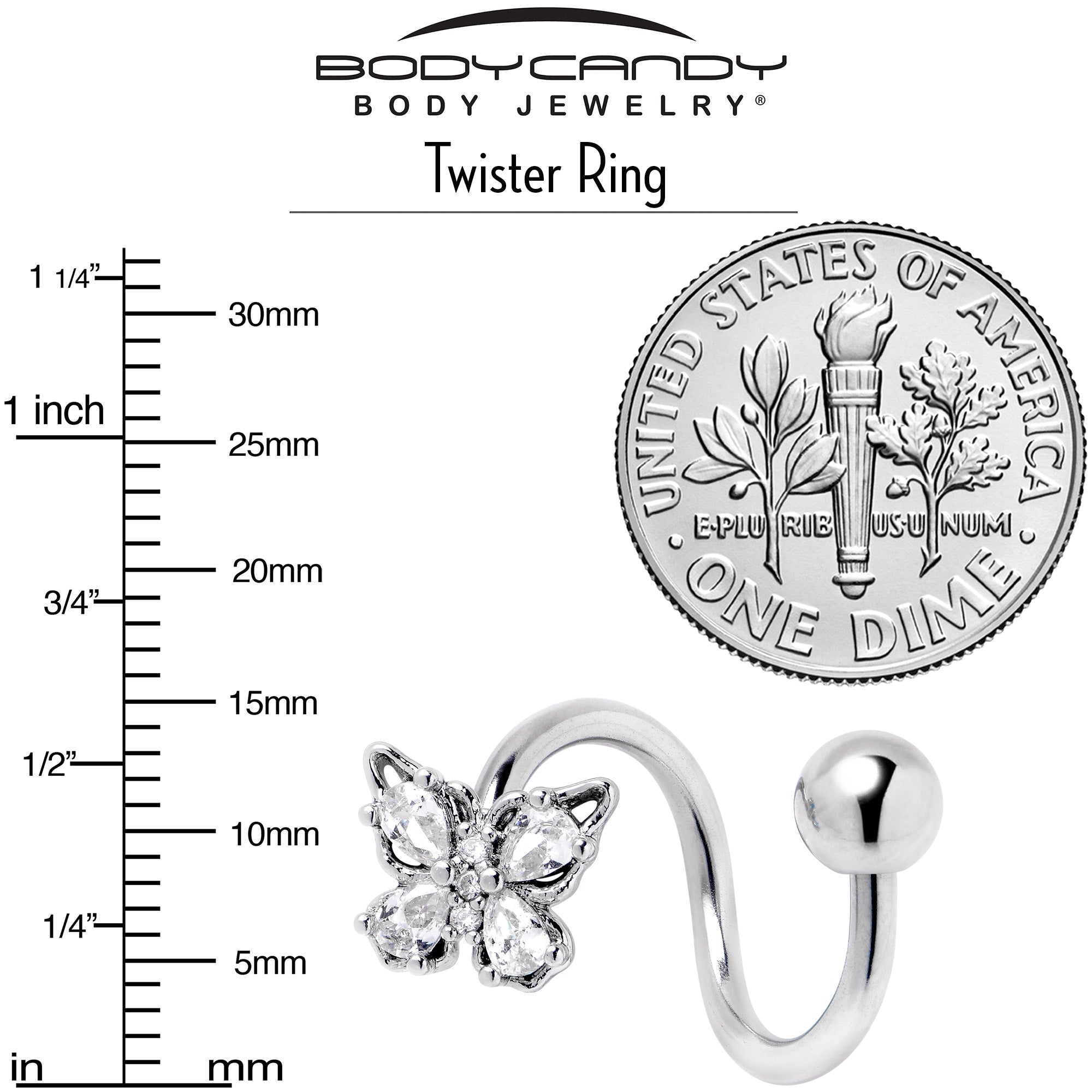 Clear Gem Baroque Beauty Butterfly Spiral Twister Belly Ring