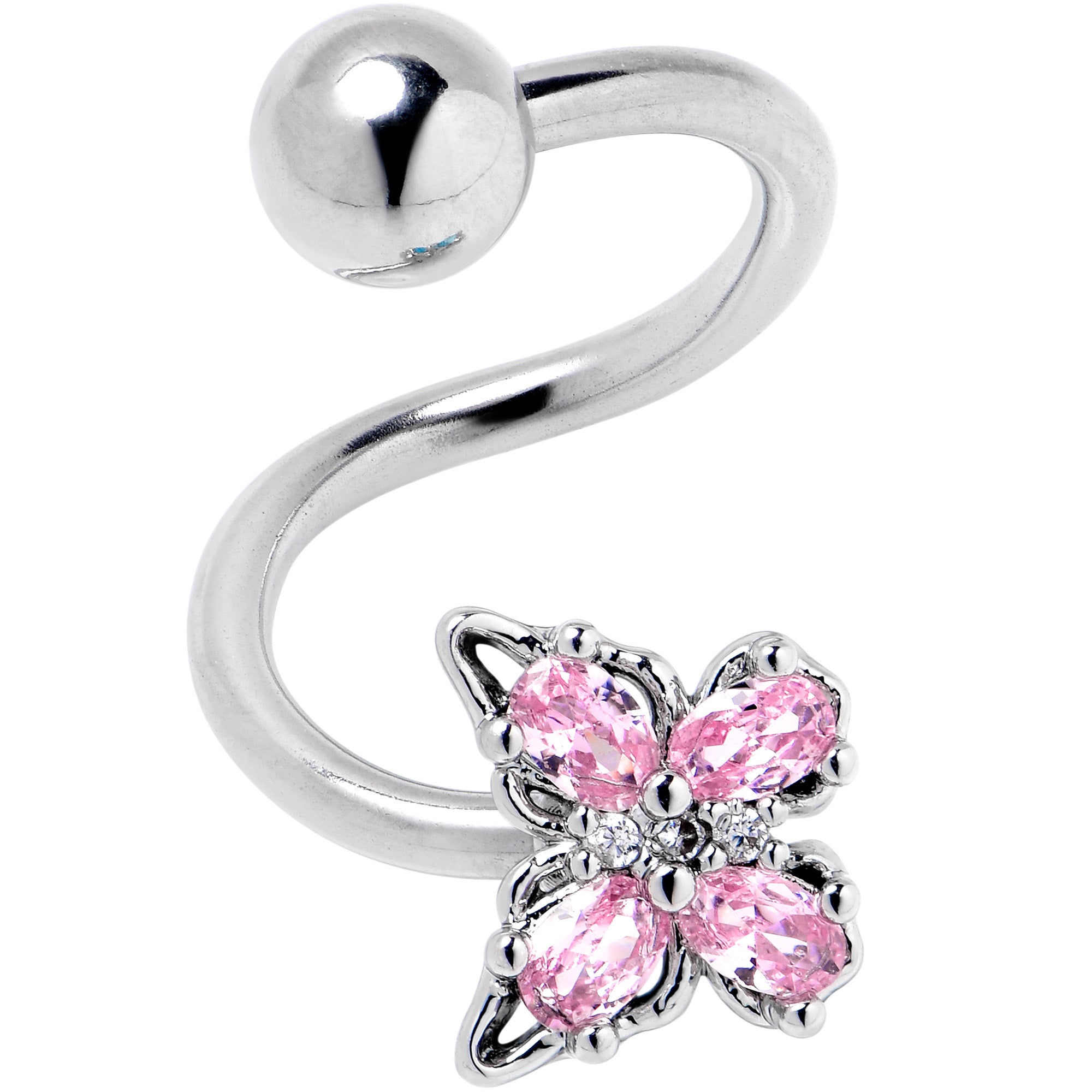 Pink Gem Baroque Beauty Butterfly Spiral Twister Belly Ring