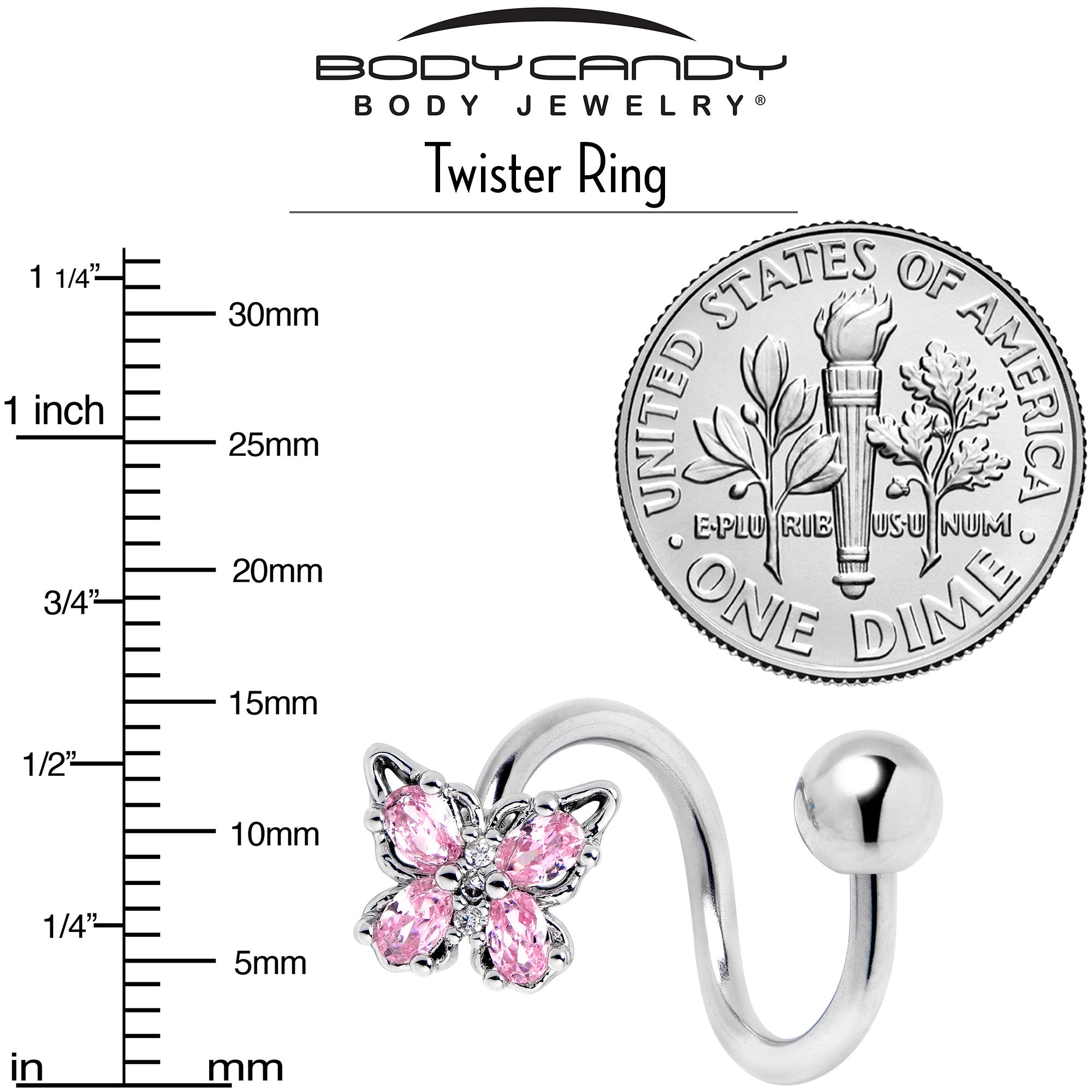 Pink Gem Baroque Beauty Butterfly Spiral Twister Belly Ring