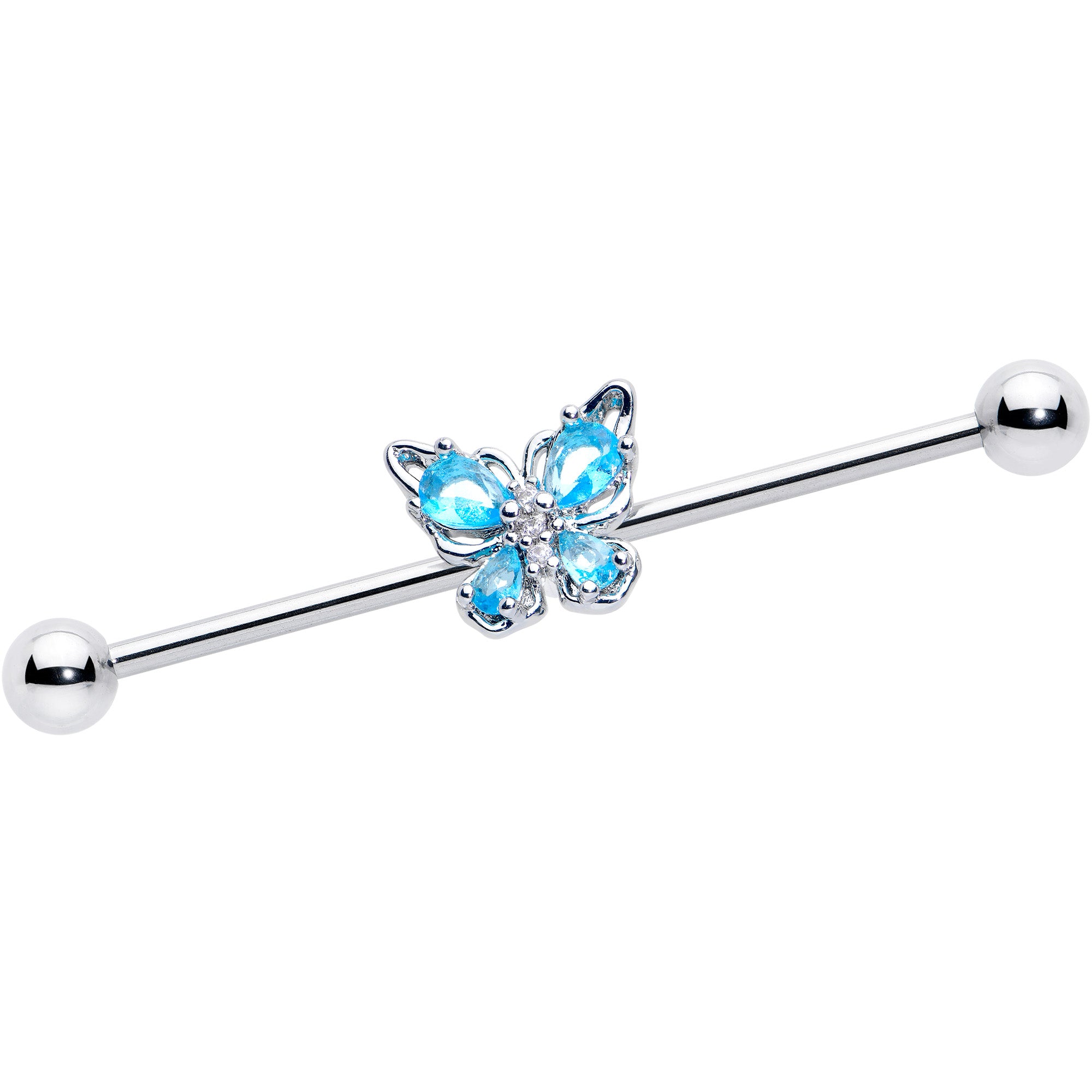 14 Gauge Blue Gem Baroque Beauty Butterfly Industrial Barbell 38mm