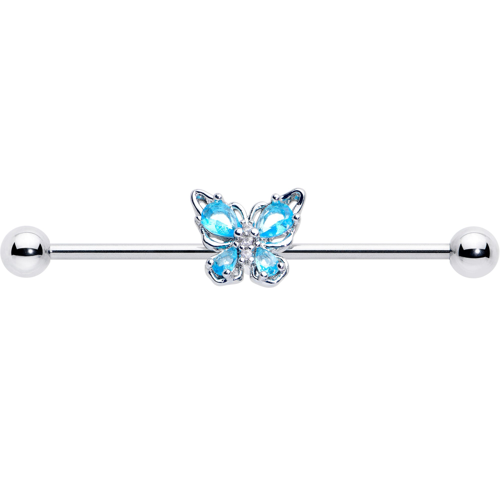 14 Gauge Blue Gem Baroque Beauty Butterfly Industrial Barbell 38mm