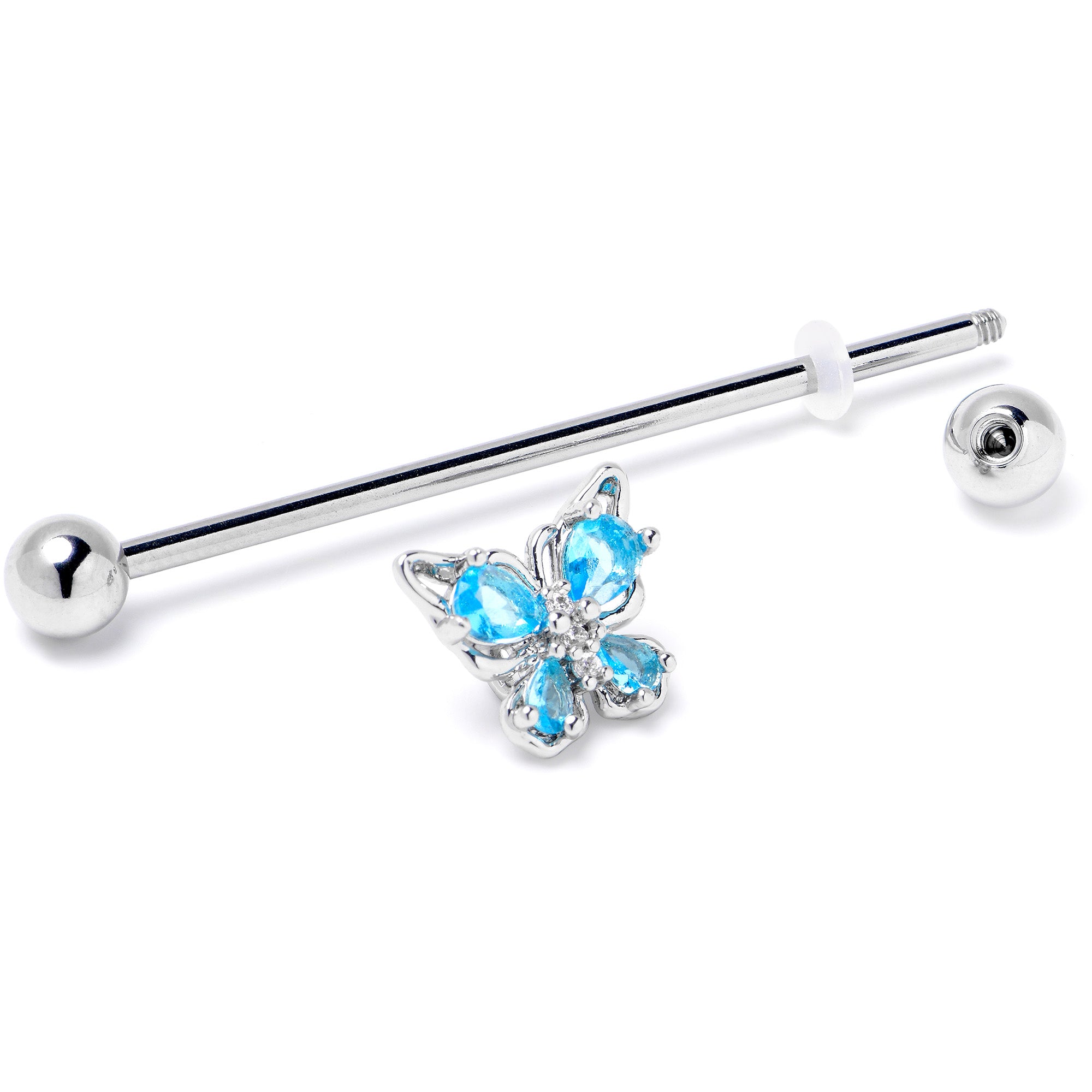 14 Gauge Blue Gem Baroque Beauty Butterfly Industrial Barbell 38mm