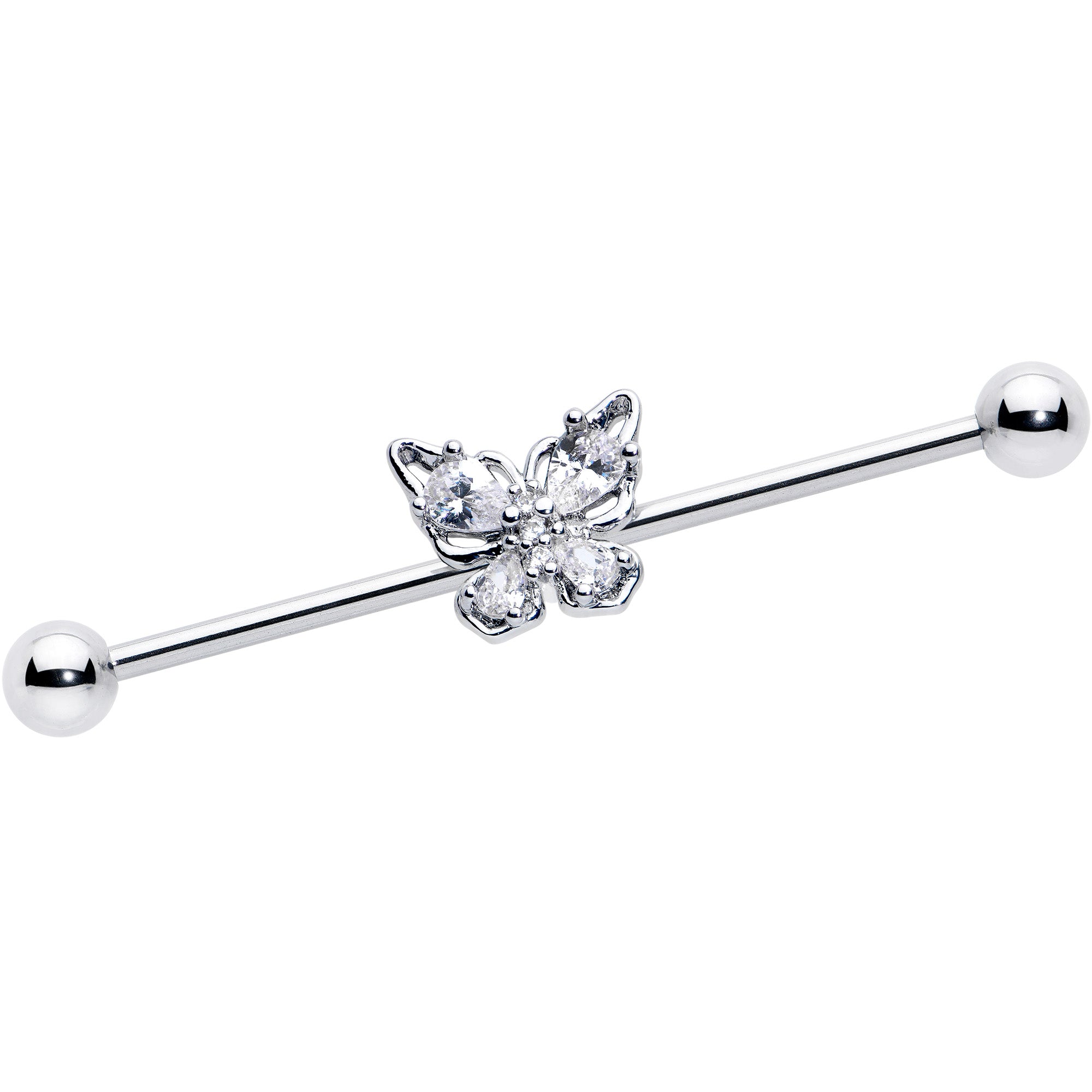 14 Gauge Clear Gem Baroque Beauty Butterfly Industrial Barbell 38mm