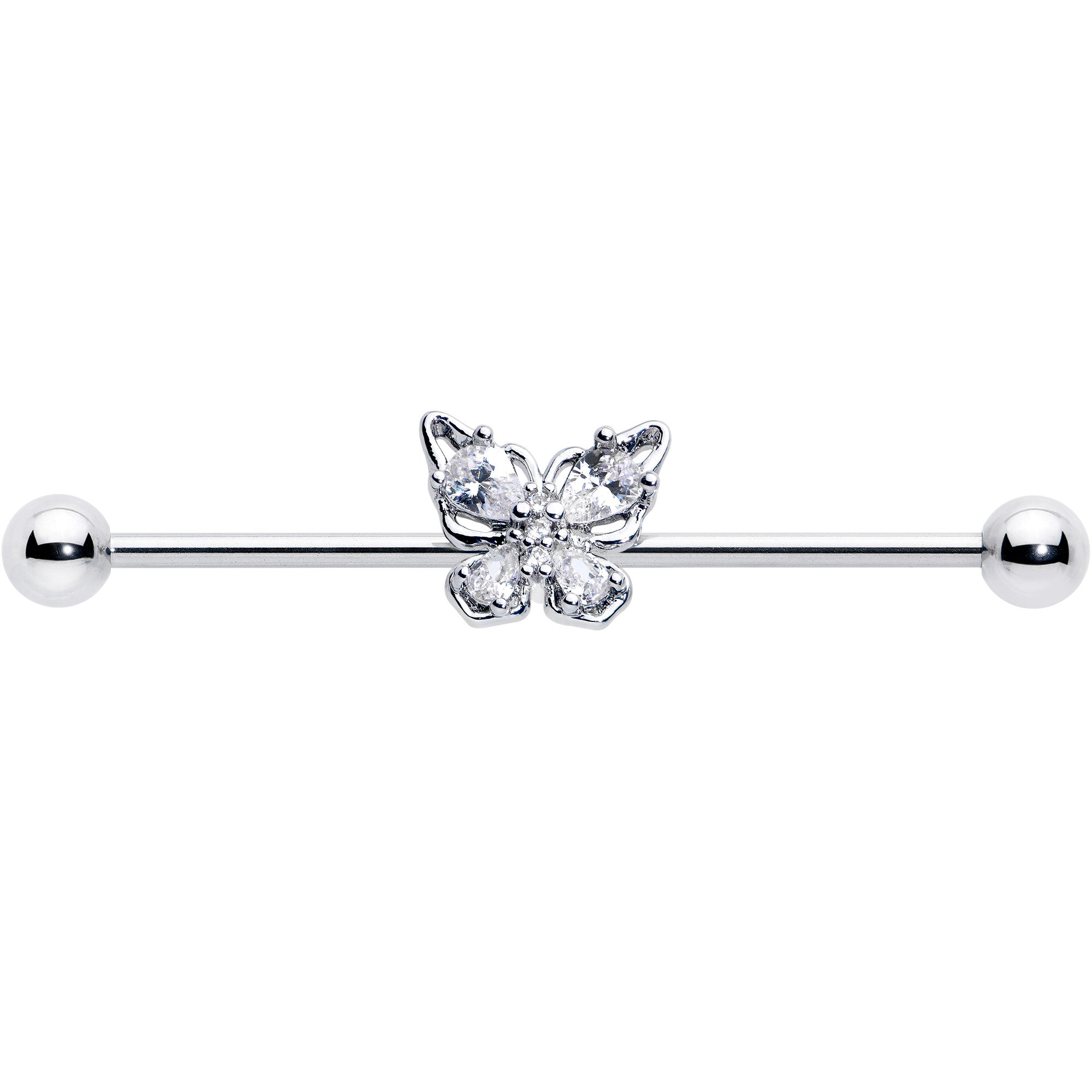 14 Gauge Clear Gem Baroque Beauty Butterfly Industrial Barbell 38mm