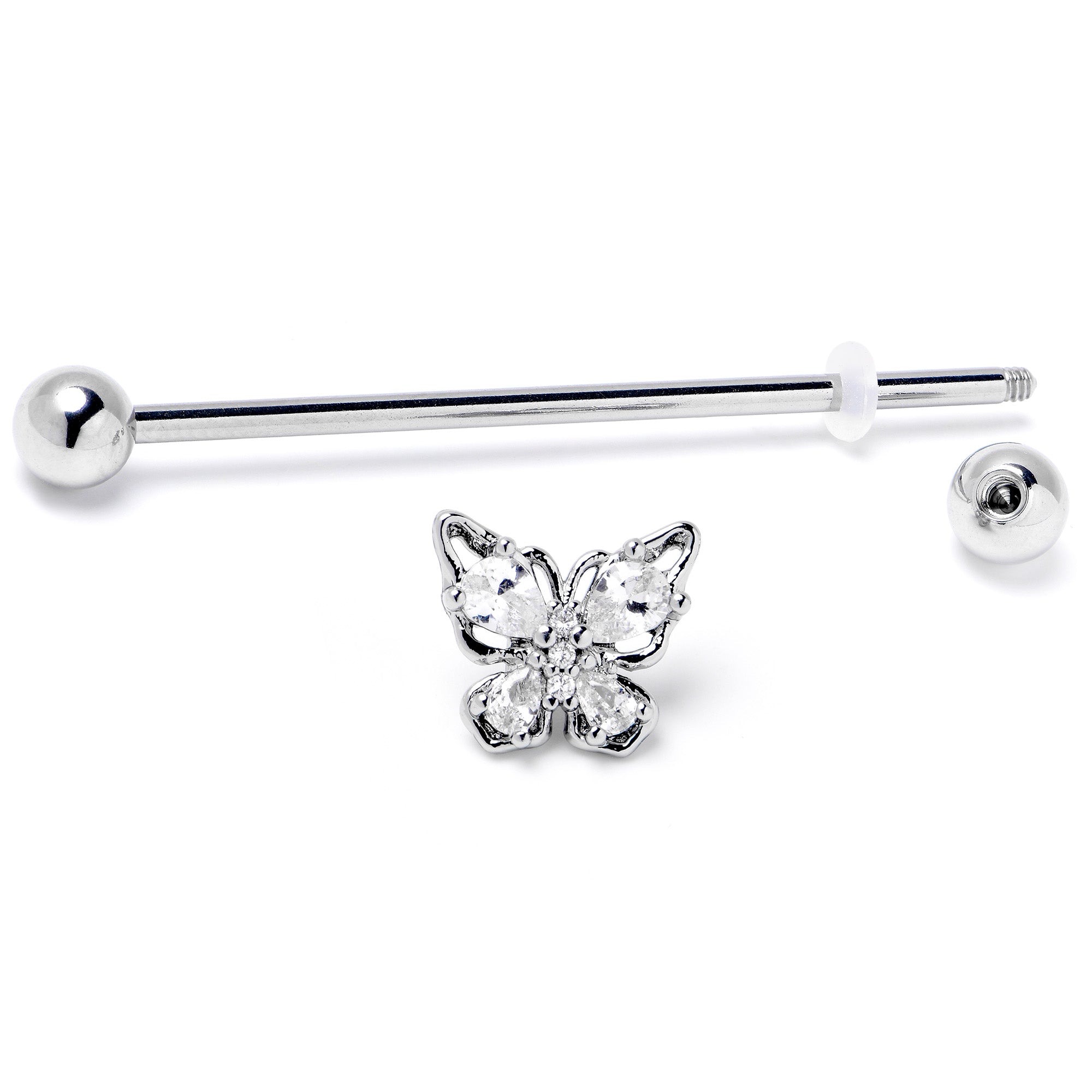 14 Gauge Clear Gem Baroque Beauty Butterfly Industrial Barbell 38mm