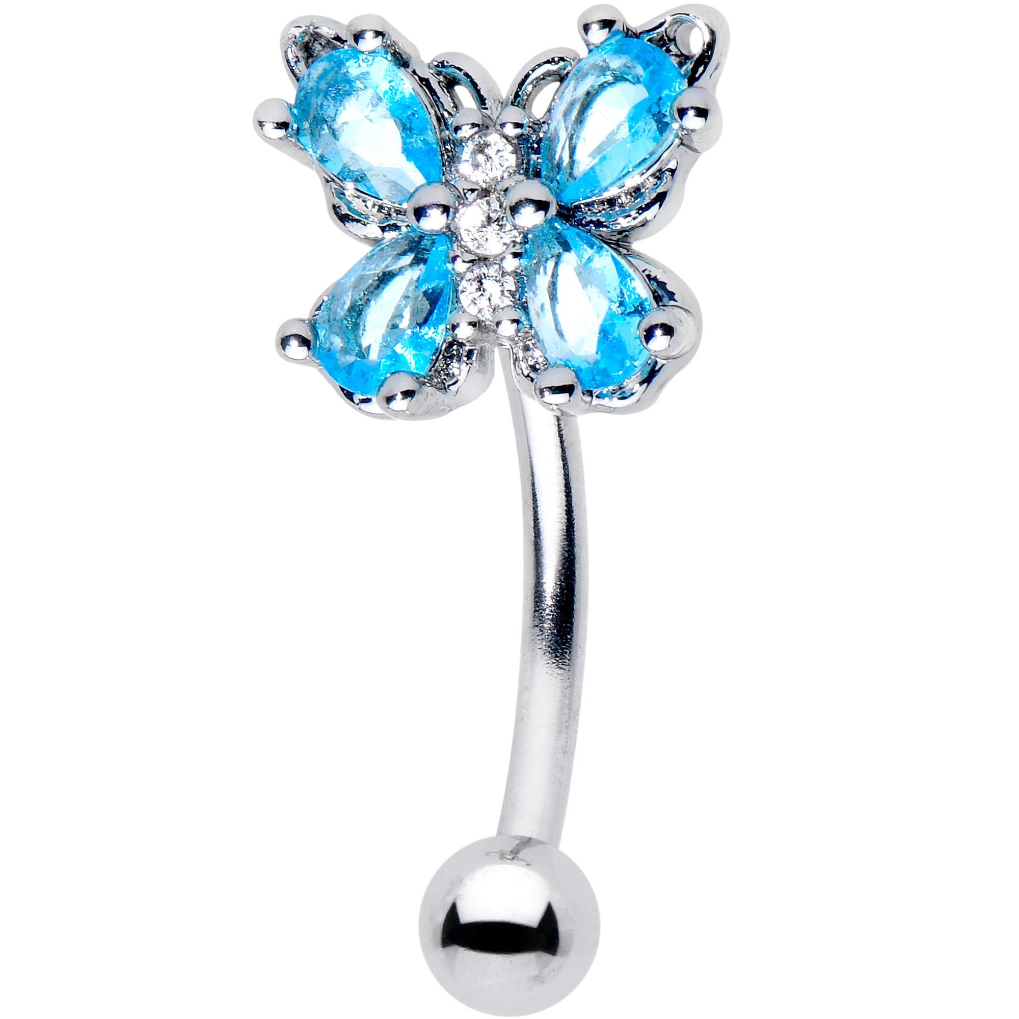 16 Gauge 5/16 Blue Gem Baroque Beauty Butterfly Curved Eyebrow Ring