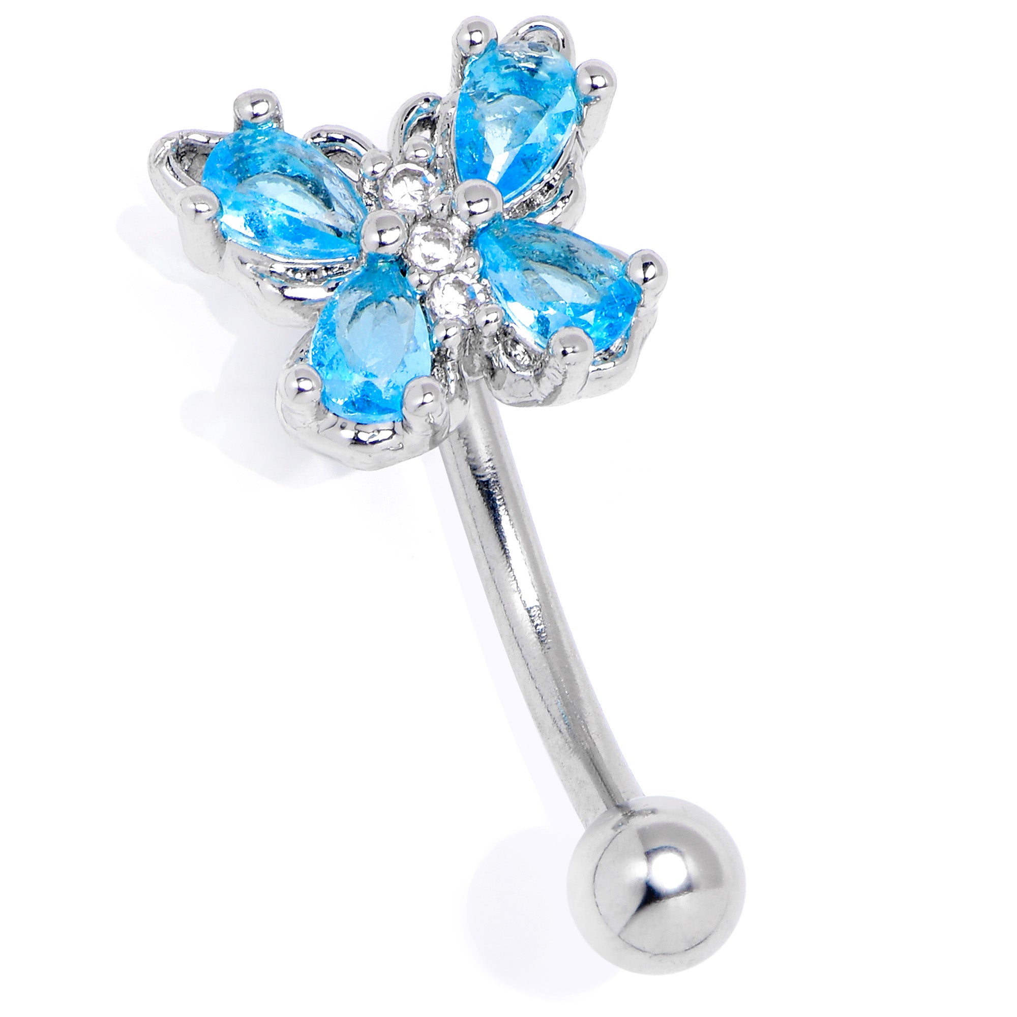 16 Gauge 5/16 Blue Gem Baroque Beauty Butterfly Curved Eyebrow Ring