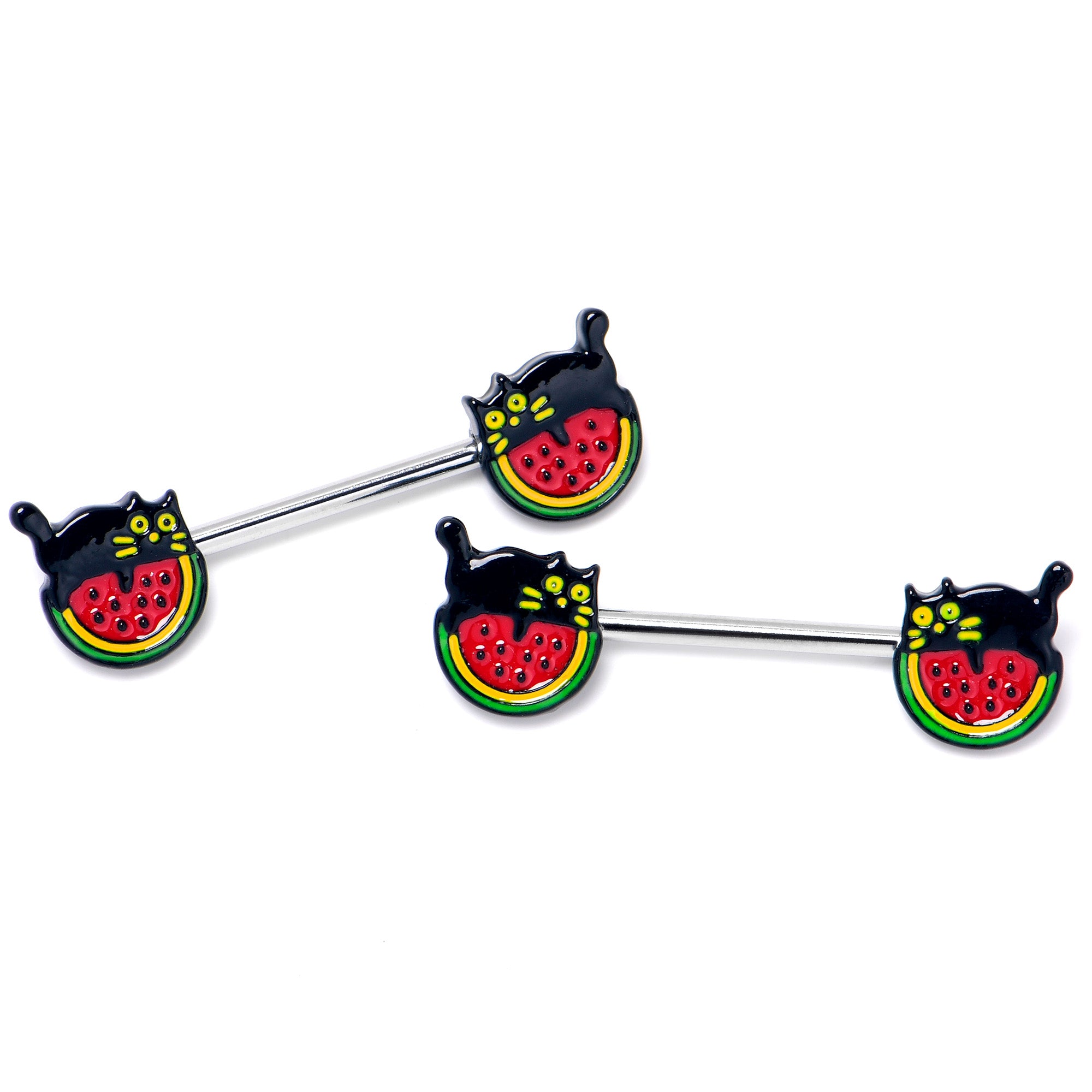 14 Gauge 9/16 Watermelon Cat Love Barbell Nipple Ring Set