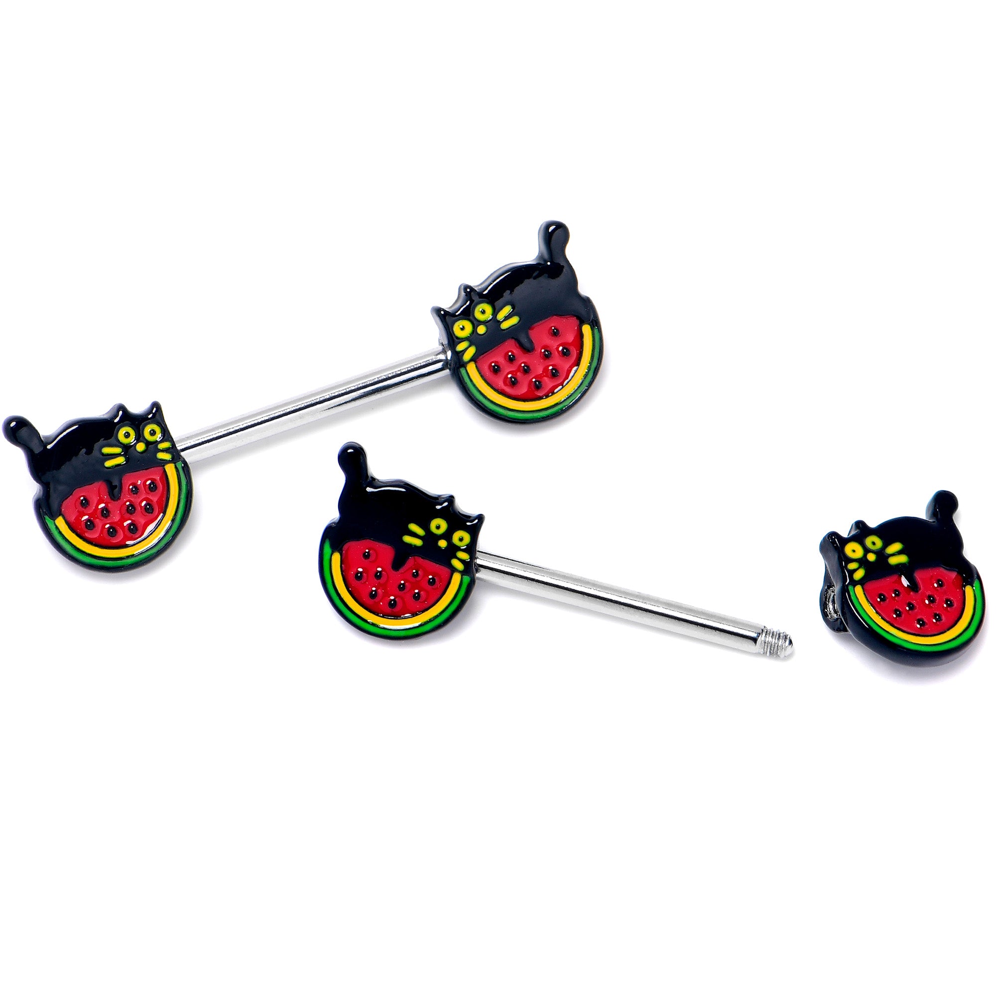 14 Gauge 9/16 Watermelon Cat Love Barbell Nipple Ring Set