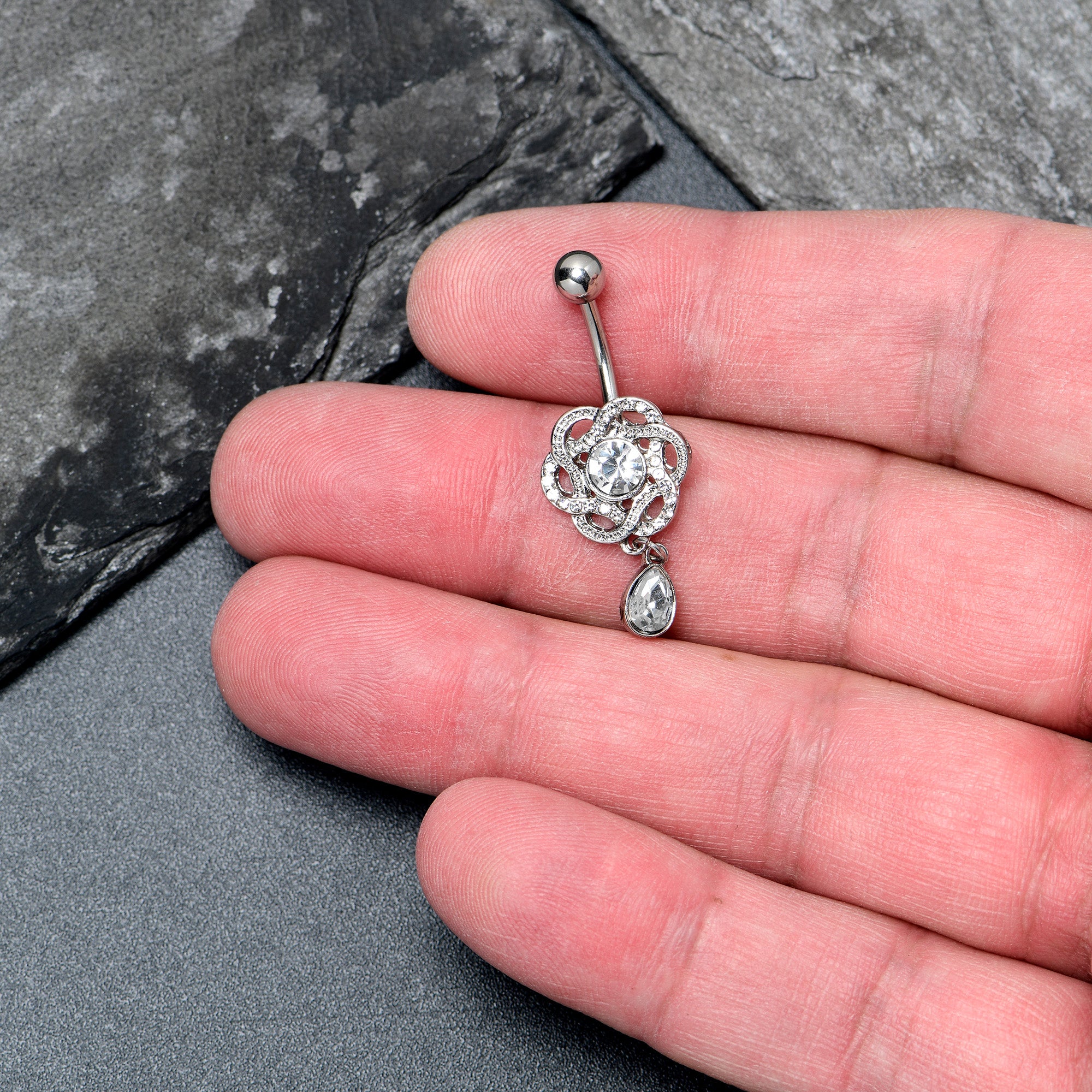 Clear Gem Celtic Knot Elegance Dangle Belly Ring