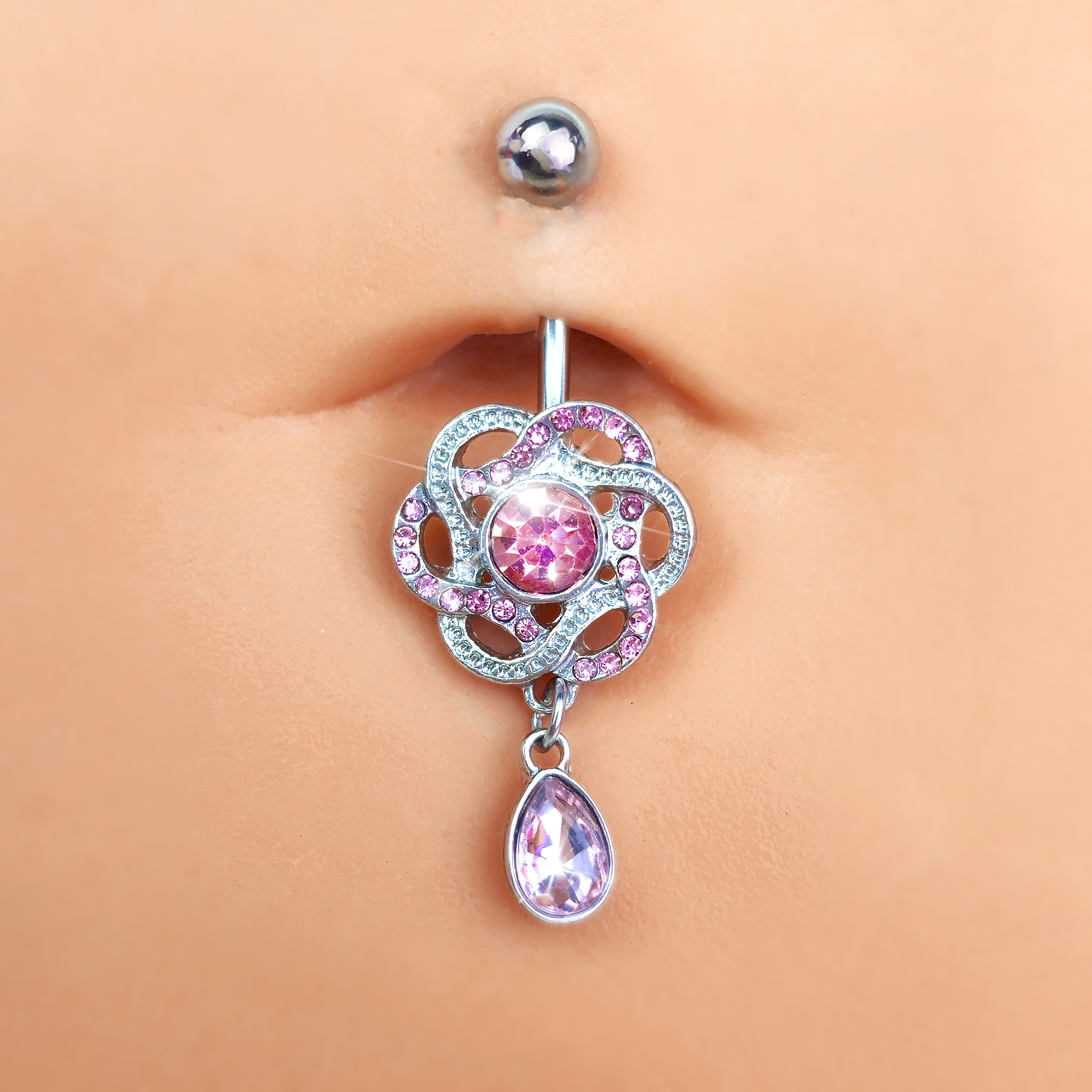 Pink Gem Celtic Knot Elegance Dangle Belly Ring