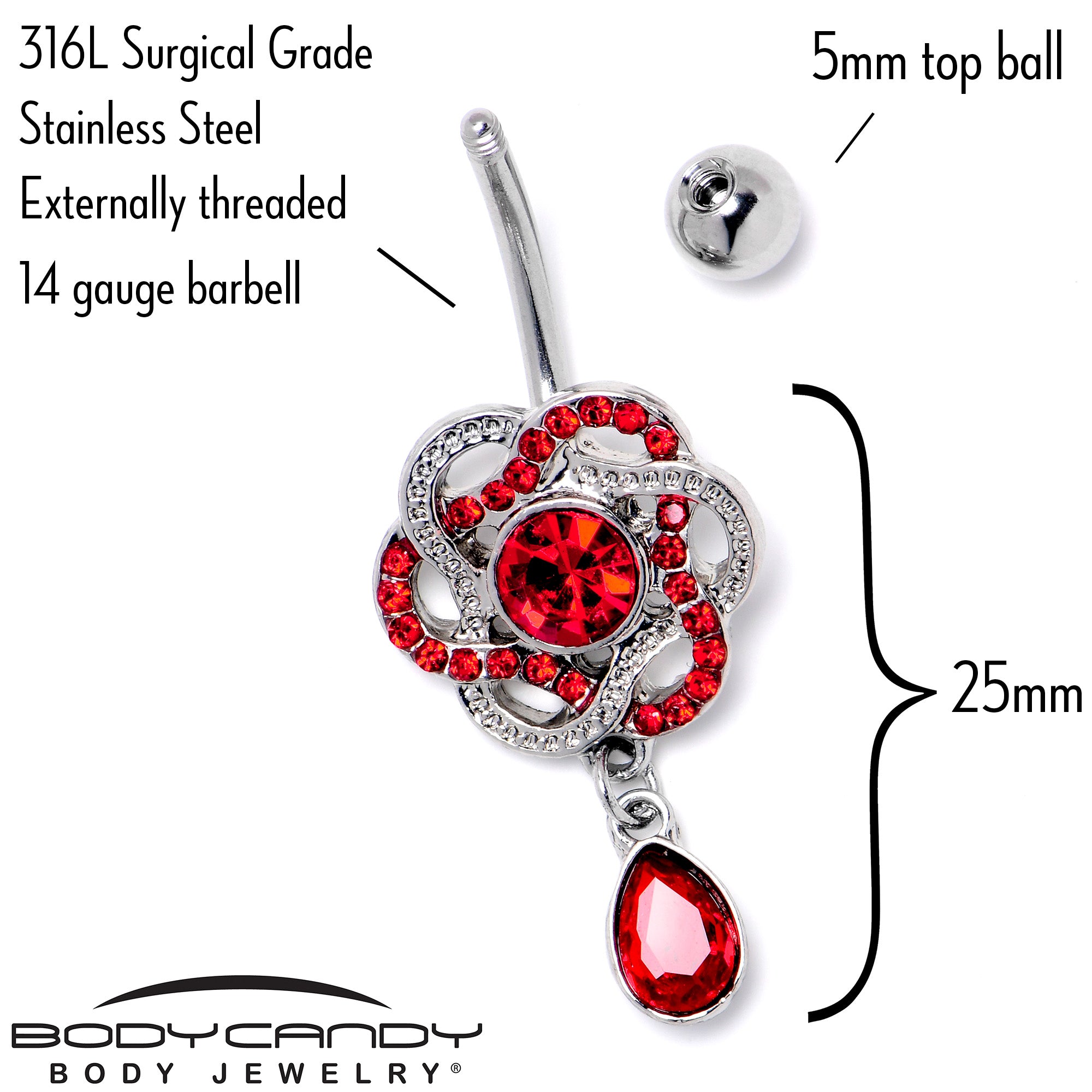 Red Gem Celtic Knot Elegance Dangle Belly Ring