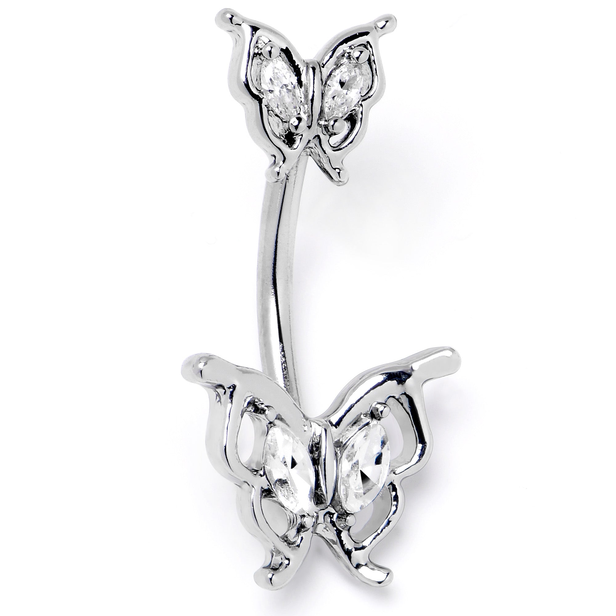 Clear Gem Fancy Fab Butterfly Double Mount Belly Ring