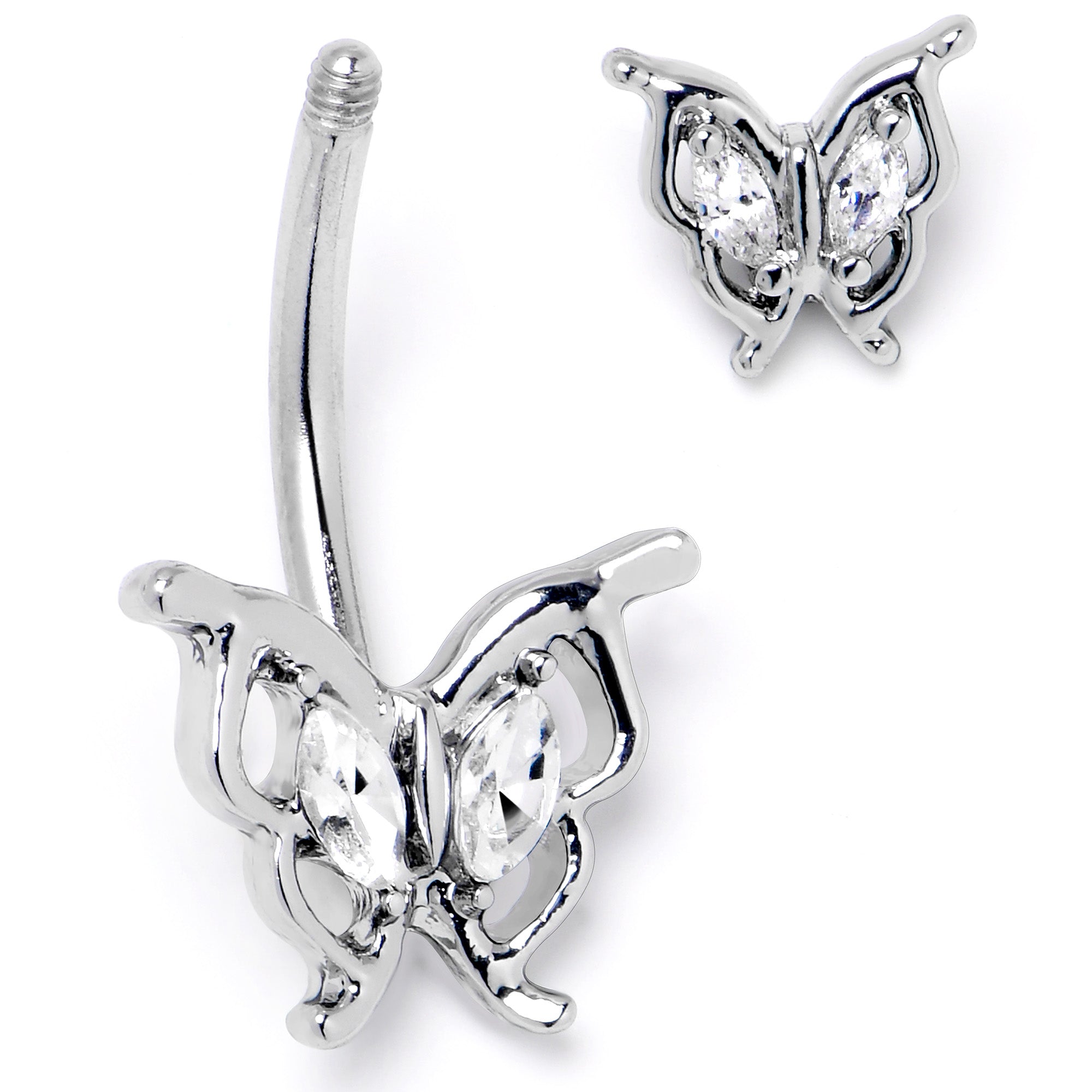 Clear Gem Fancy Fab Butterfly Double Mount Belly Ring