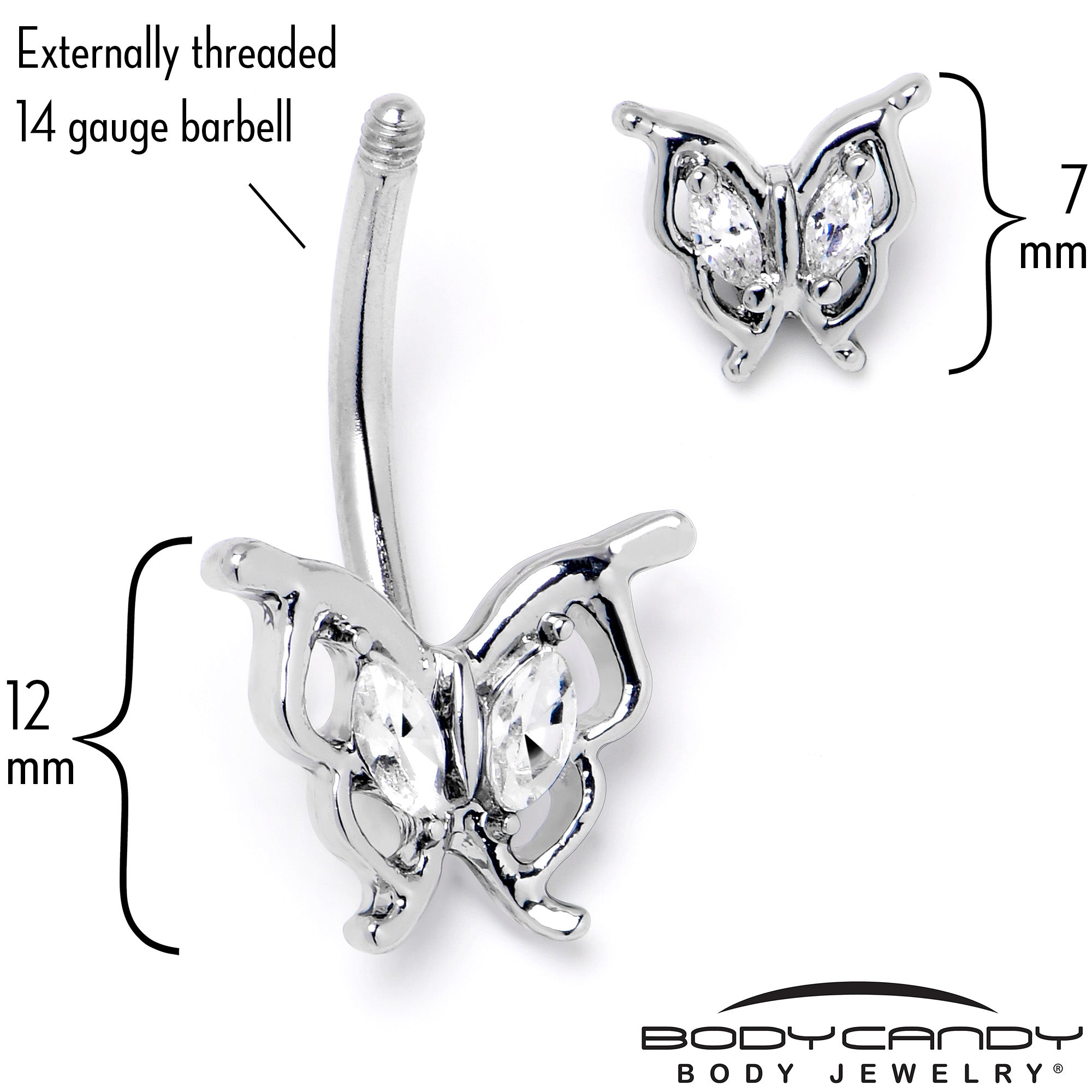 Clear Gem Fancy Fab Butterfly Double Mount Belly Ring