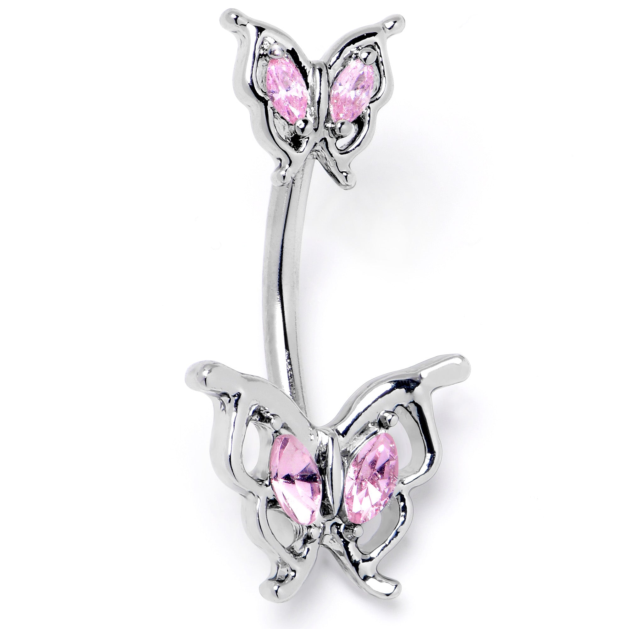 Pink Gem Fancy Fab Butterfly Double Mount Belly Ring